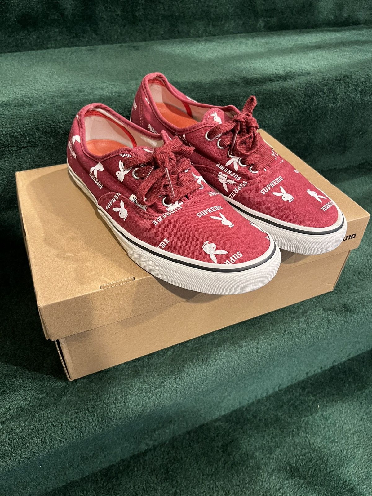 image of 2014 Supreme Playboy Vans Authentic Pro Burgundy Shoes, Men's (Size 9.5)