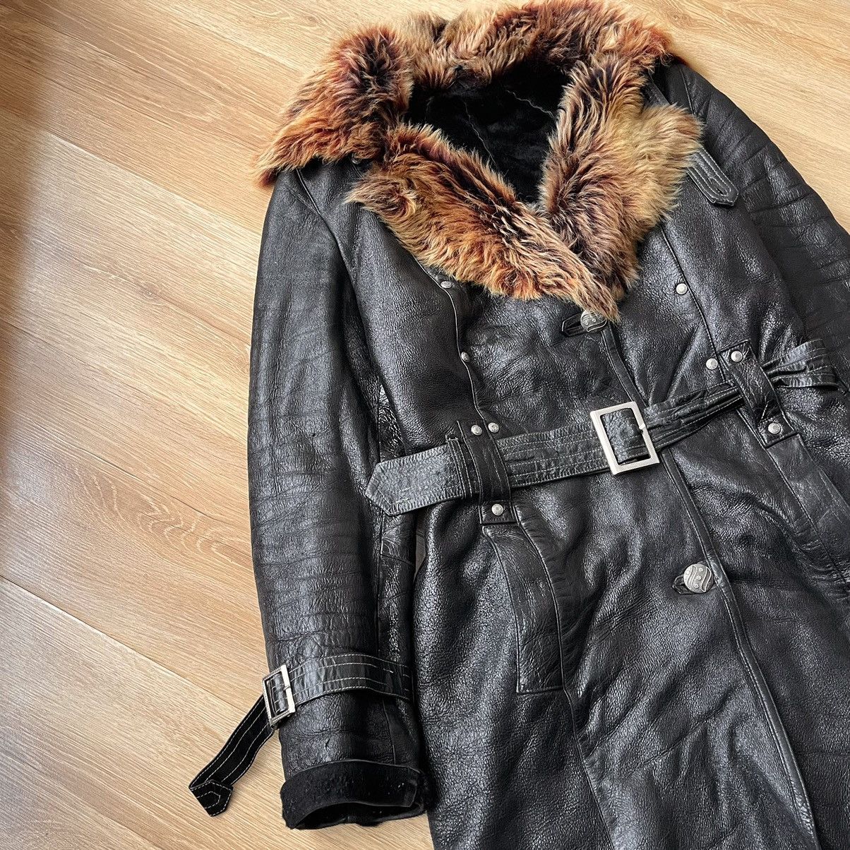 If Six Was Nine 70s VTG Sheepskin Fur Trench Belted Leather Coat LGB Style Size XS / US 0-2 / IT 36-38 - 2 Thumbnail