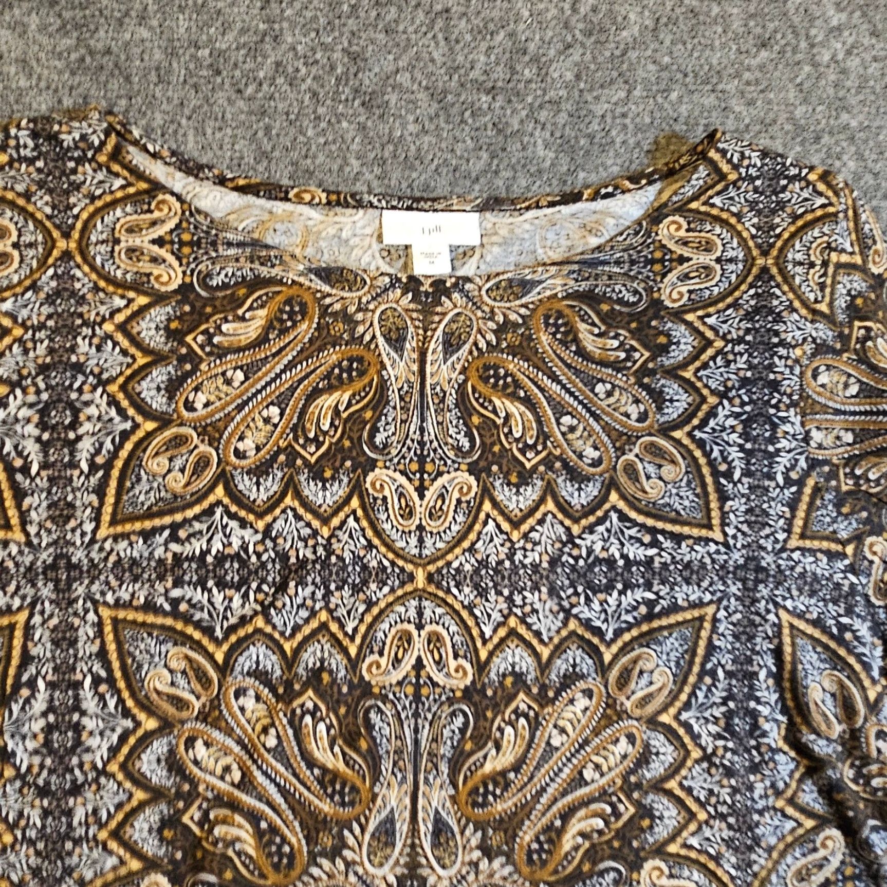 J. Jill J. Jill Top Women Medium Beige Paisley Tassels 3/4 Sleeve Career Casual Blouse Size M / US 6-8 / IT 42-44 - 2 Thumbnail