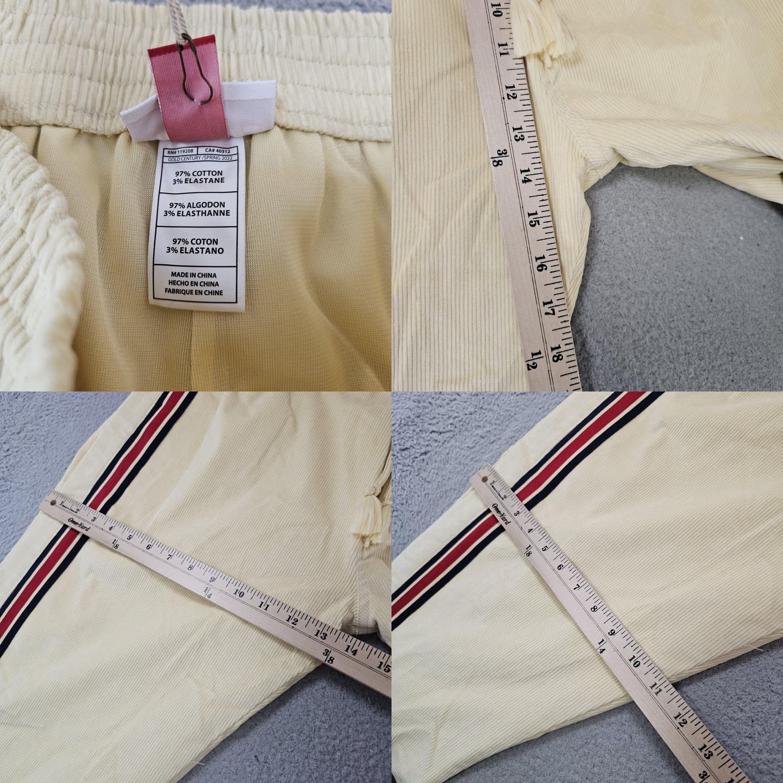 Mitchell & Ness Mitchell & Ness Fred Segal Pants Mens 2XL Cream Corduroy Side Stripe Joggers Size US 39 - 8 Thumbnail