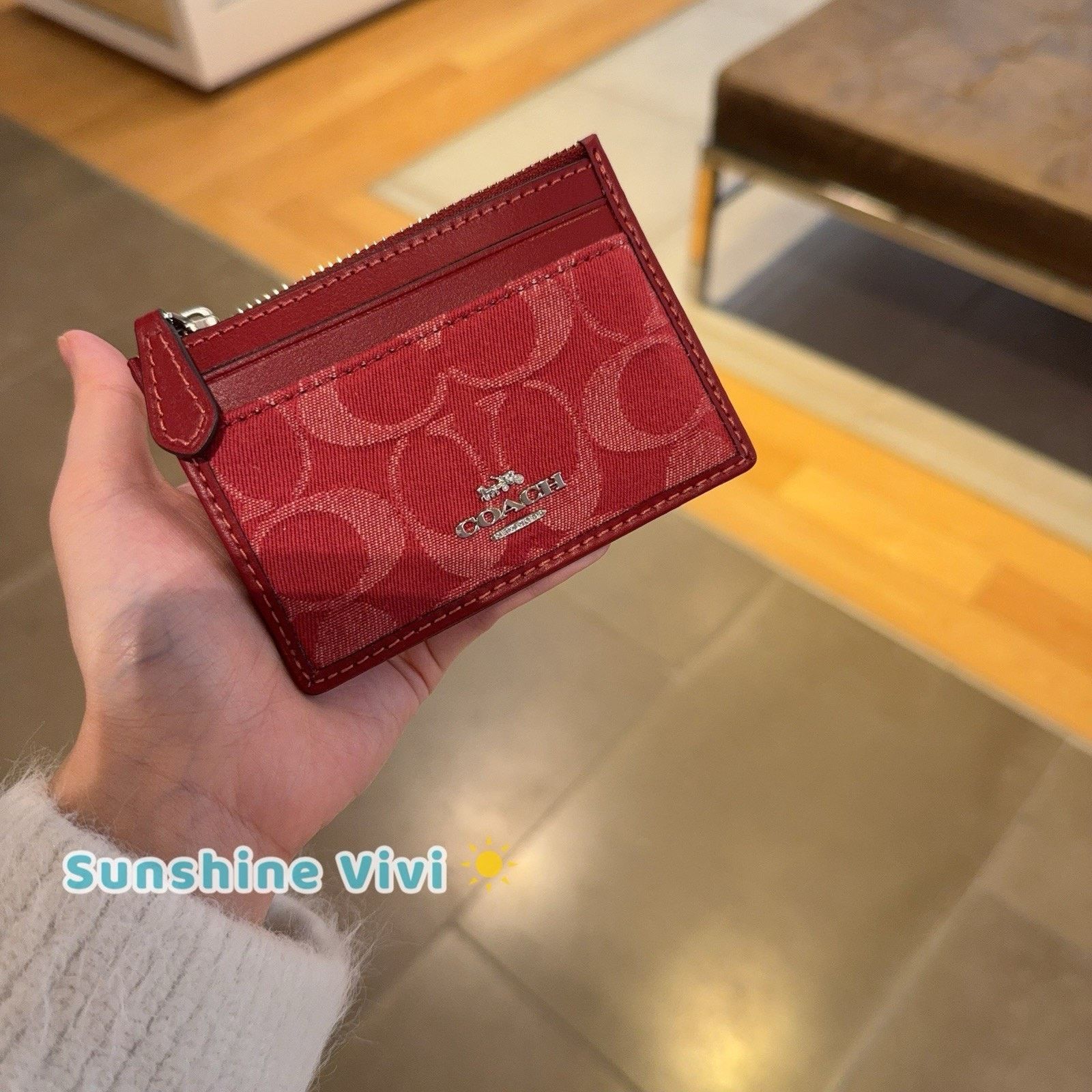 Coach NWT Coach Mini Skinny Id Case CDN29 denim/Silver/True Red Size ONE SIZE - 1 Thumbnail