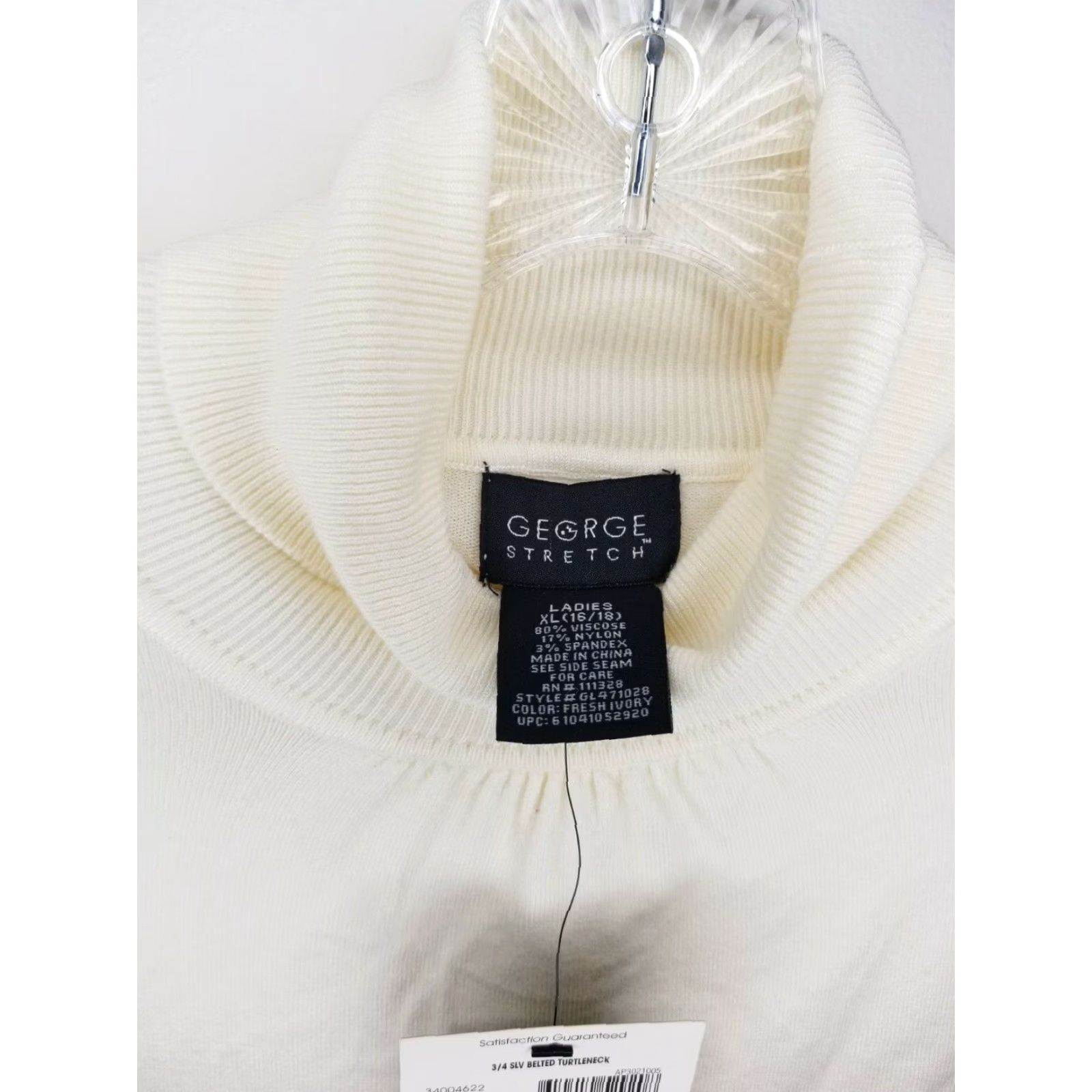 George GEORGE Womens Turtleneck 3/4 Sleeve Belted Stretch Ivory Size XL NWT Size XL / US 12-14 / IT 48-50 - 2 Thumbnail