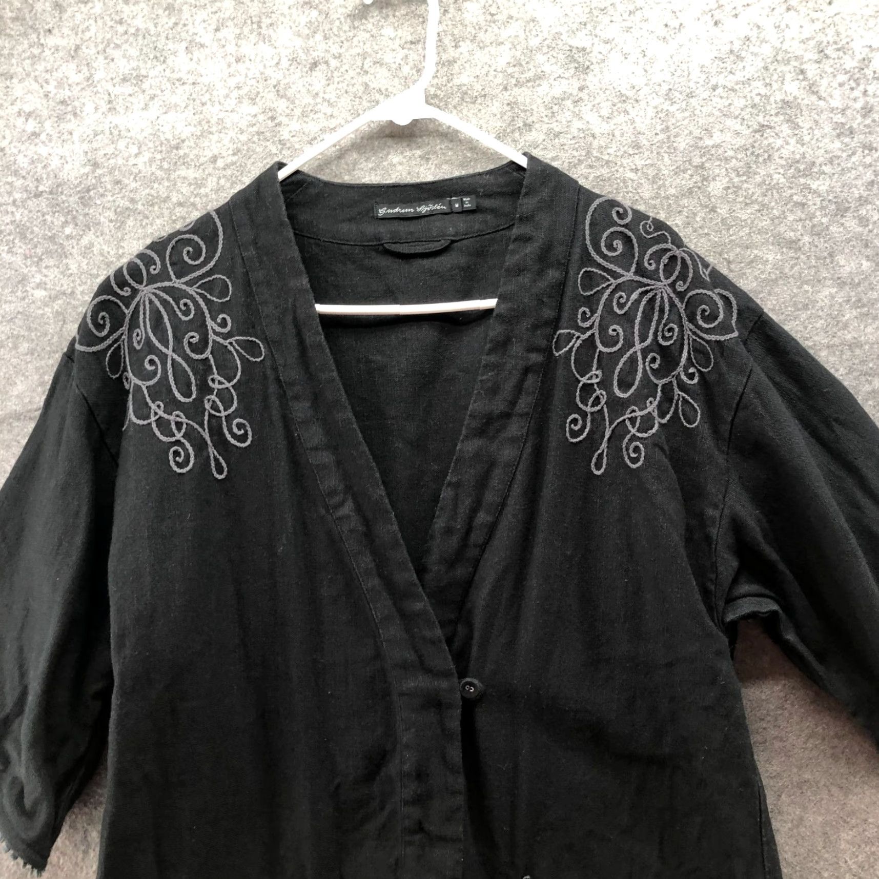 Vintage Gudrun Sjödé Cotton Linen Cardigan Jacket Womens M Embroidered Black Kimono Size M / US 6-8 / IT 42-44 - 3 Thumbnail