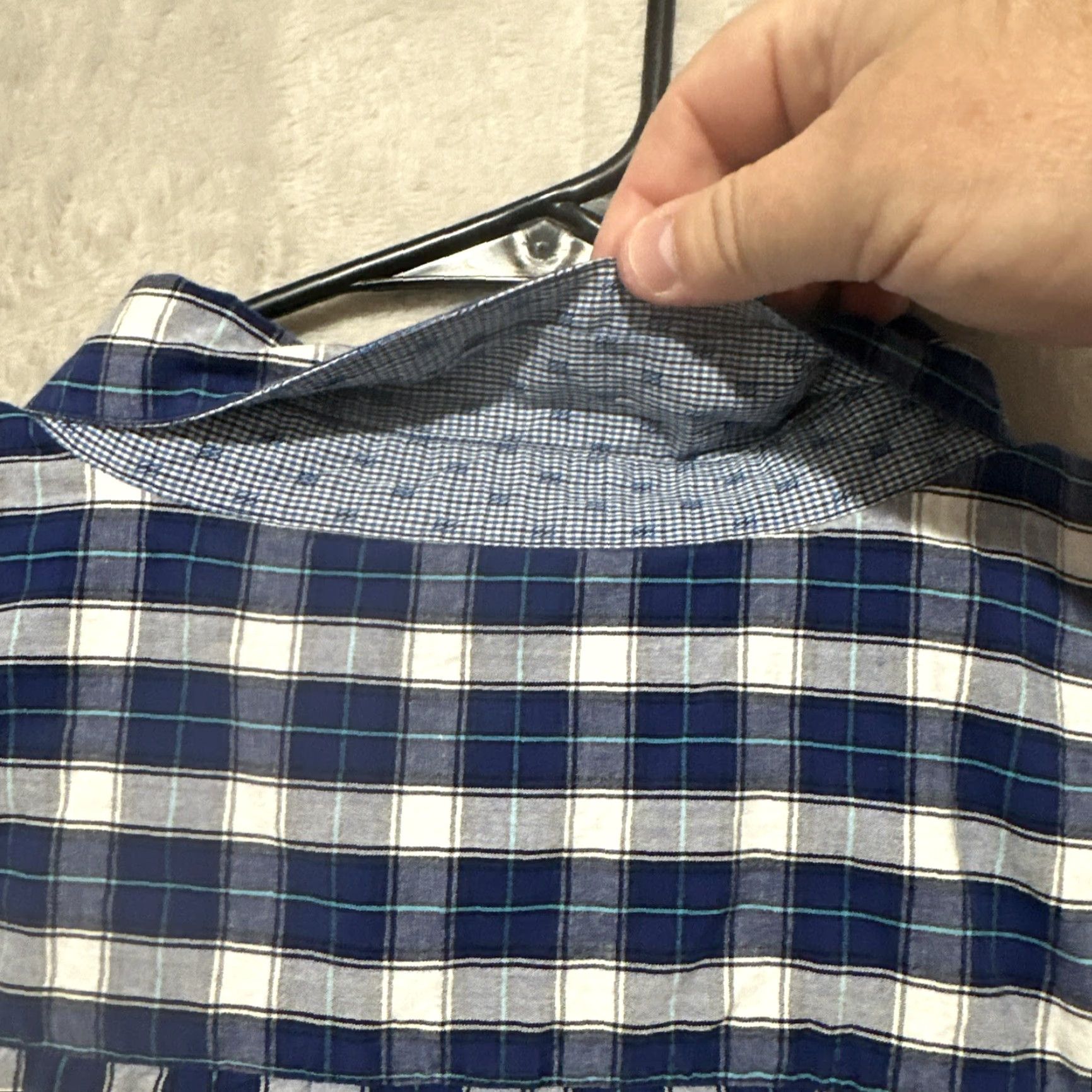 Vintage VINTAGE Olefant Men’s Shirt XL Blue White Plaid Cotton Long Sleeve Button-Up Fall Spring Winter Mens Size US XL / EU 56 / 4 - 5 Thumbnail