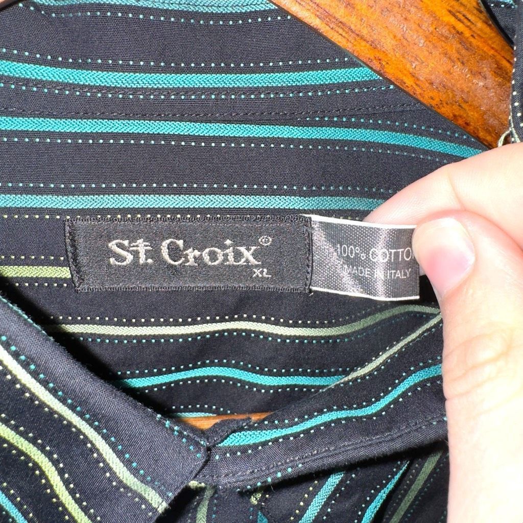 St. Croix St. Croix Black & Teal Striped Made in Italy Button Down Shirt Sz XL Size US XL / EU 56 / 4 - 2 Thumbnail