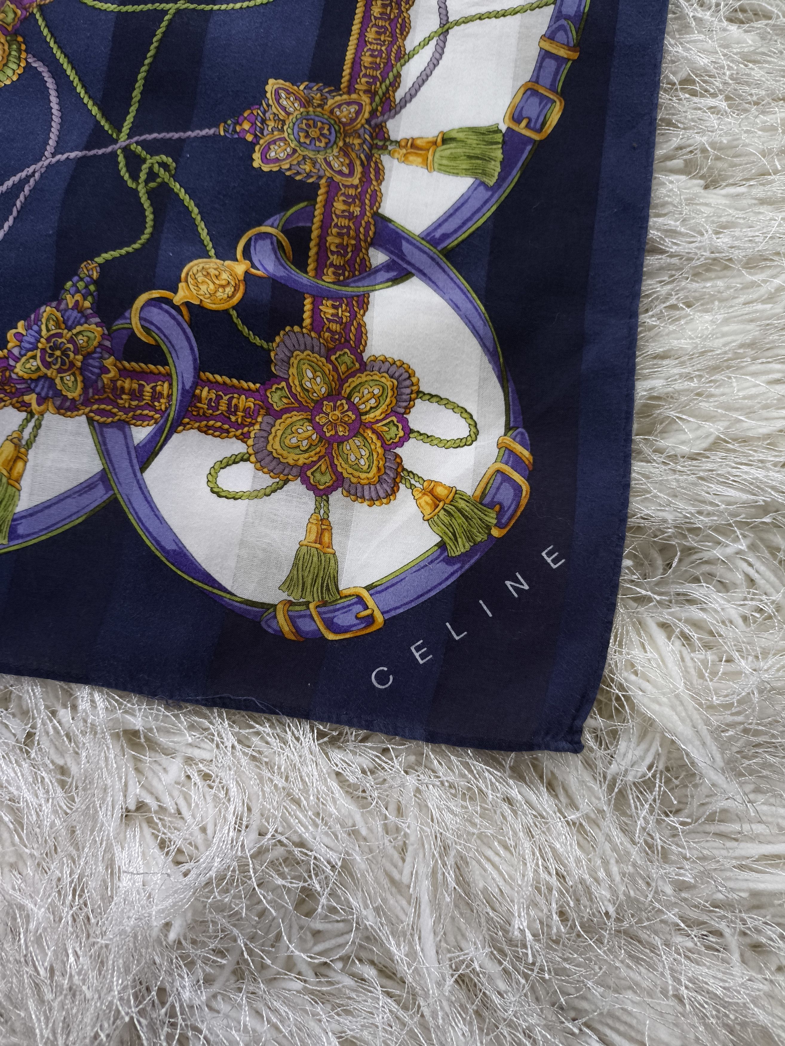 Celine Vintage CELINE Navy Blue Buckle Tassel Baroque Scarf Size ONE SIZE - 3 Thumbnail