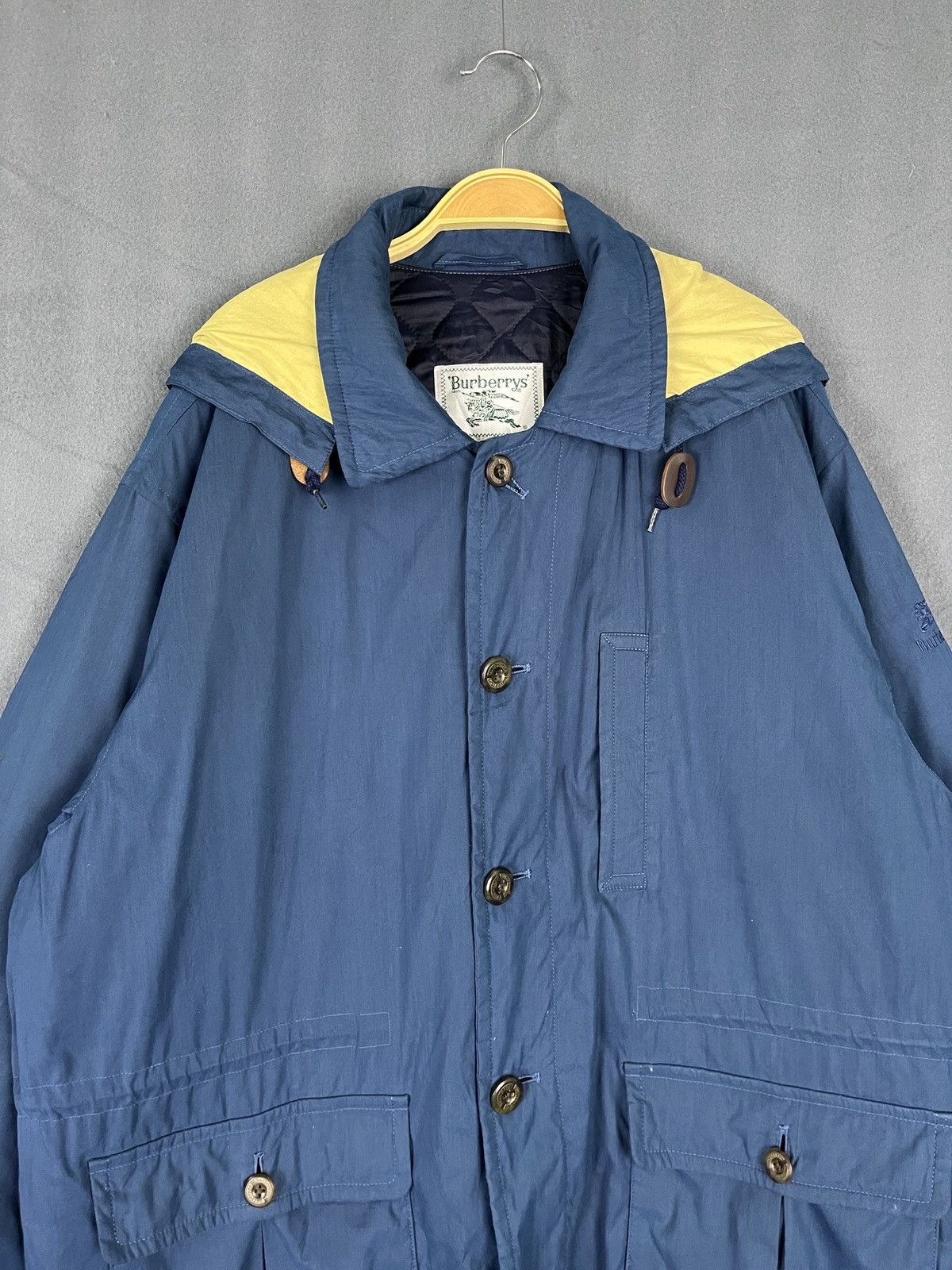 Burberry × Vintage Burberrys Blue Hooded Coat Jacket Quilted Lined Size US L / EU 52-54 / 3 - 3 Thumbnail