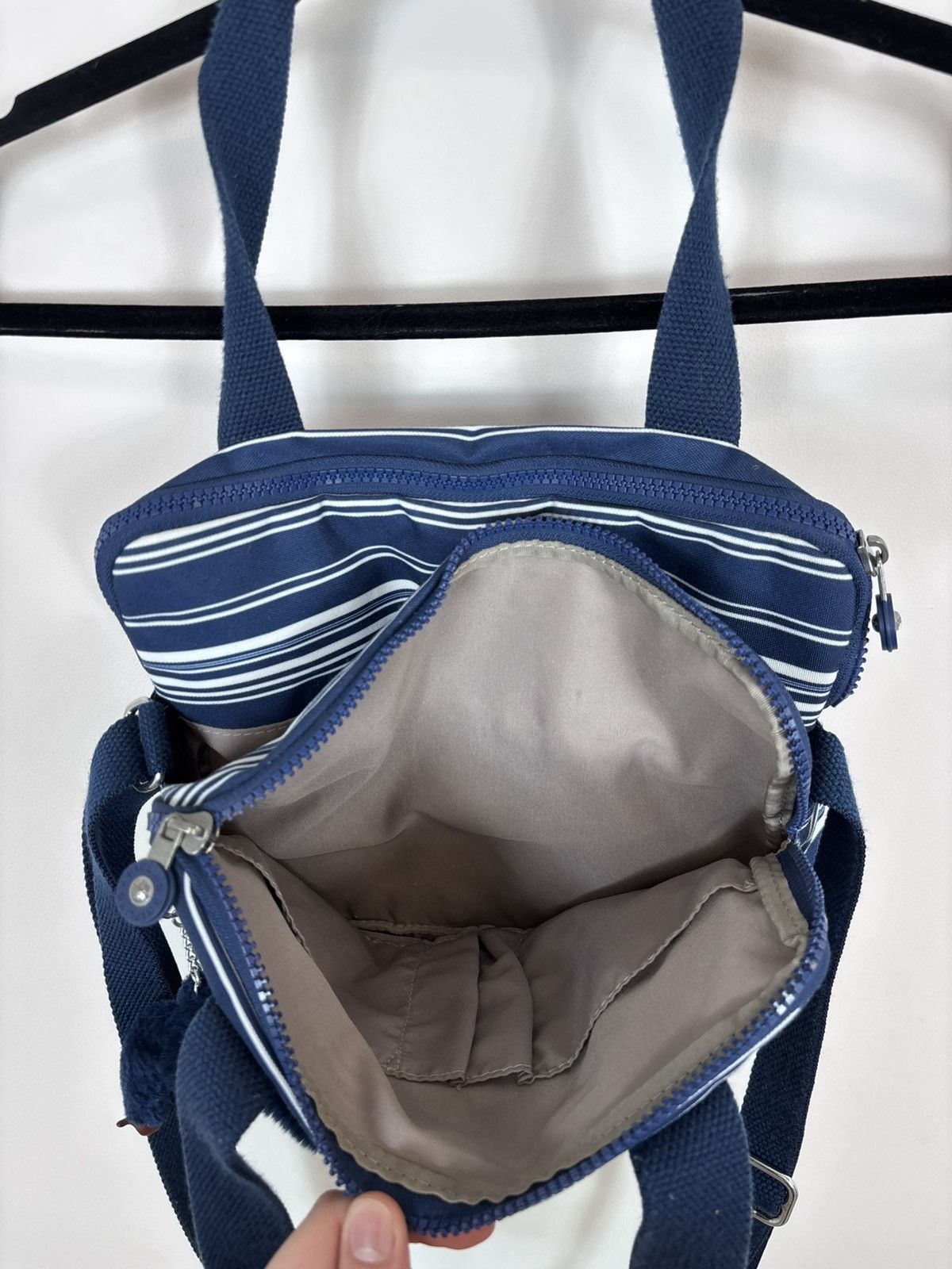 Japanese Brand Kipling Y2K Blue/White Striped Handbag Shoulder Crossbody Size ONE SIZE - 12 Thumbnail