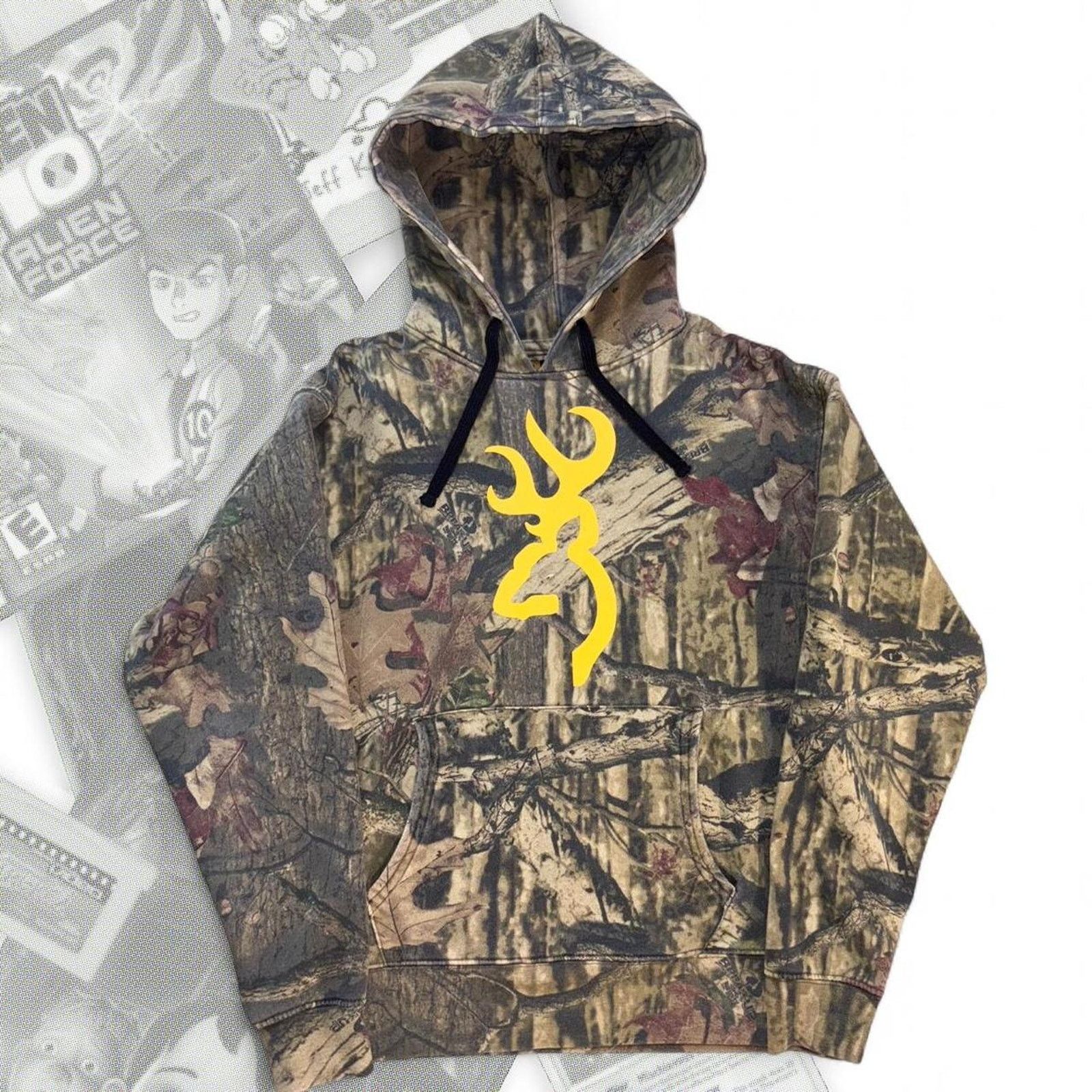 & Other Stories Y2K Camo / Yellow Deer Logo Browning Pullover Hoodie Size US S / EU 44-46 / 1 - 7 Thumbnail