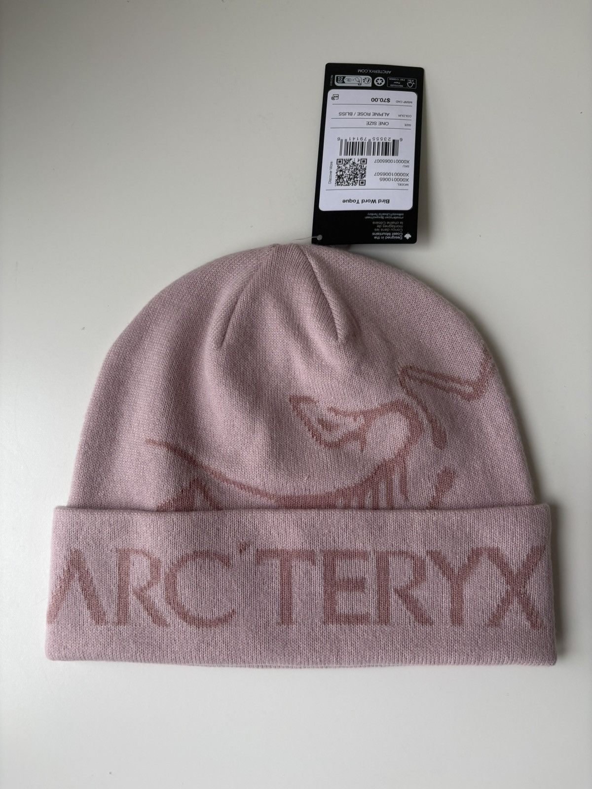 Arc'teryx ARC'TERYX BIRD WORD LOGO TOQUE BEANIE PINK SYNTH WHITE