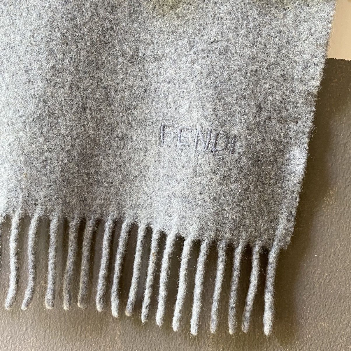 Fendi FENDI 100% Wool Grey Scarf with Brand Embroidery Size ONE SIZE - 17 Thumbnail