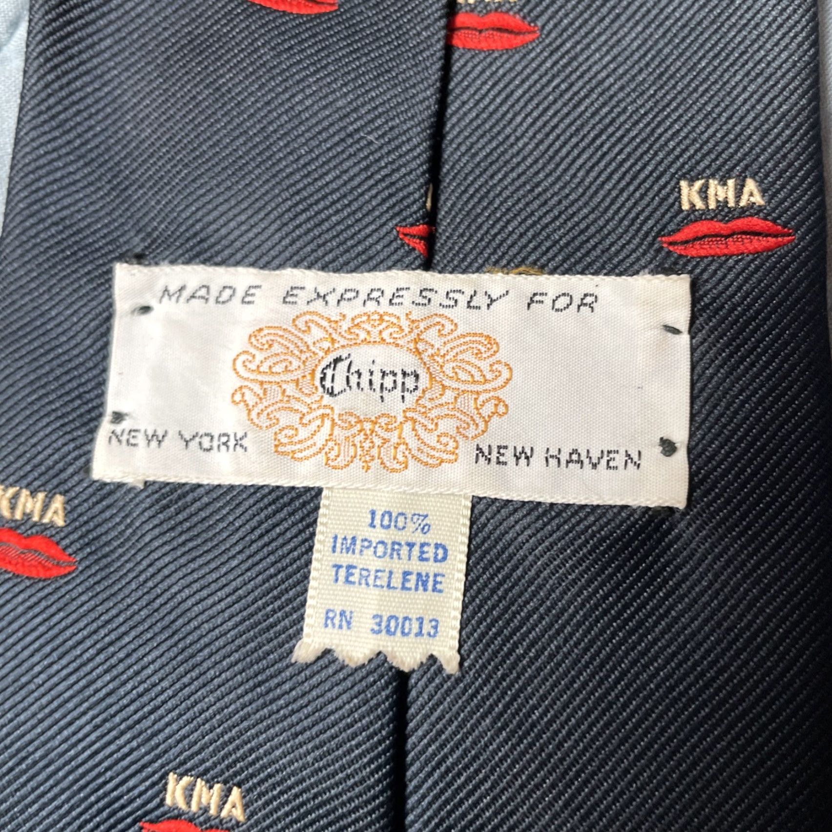 Vintage VINTAGE Chipp Tie Men Lips KMA Kiss My Ass New York New Haven Blue 57"-60" Adjustable 1 Size Designer Theme Vintage Mens Size ONE SIZE - 4 Thumbnail