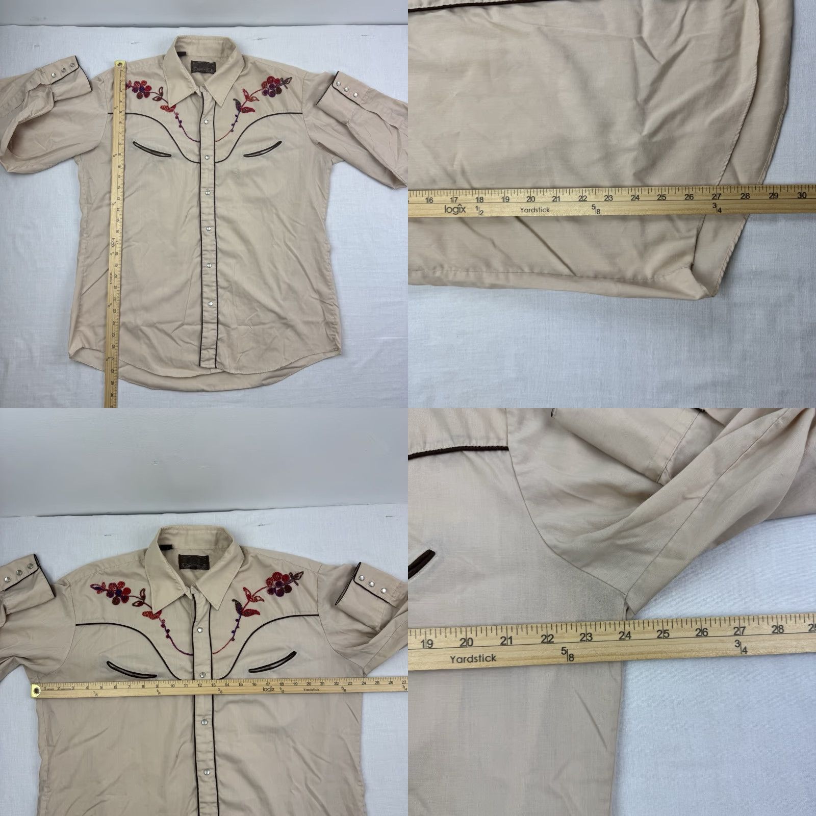 Vintage VINTAGE Ponderosa Shirt Adult XL Cow­boy Western Pearl Snap Embroidered Beige 80s 90s Casual Mens Size US XL / EU 56 / 4 - 8 Thumbnail