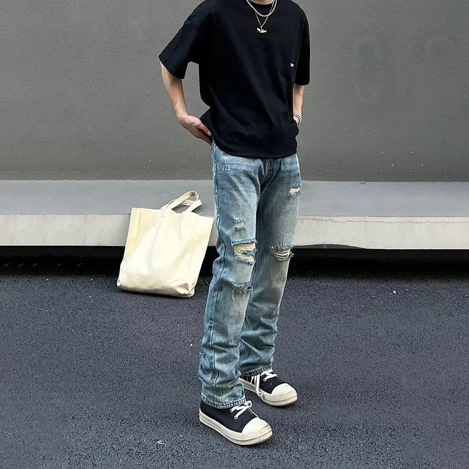 Japanese Brand × Vintage Ripped Jeans Men Summer Slim Streetwear Blue Casual Fashion Size US 31 - 2 Thumbnail