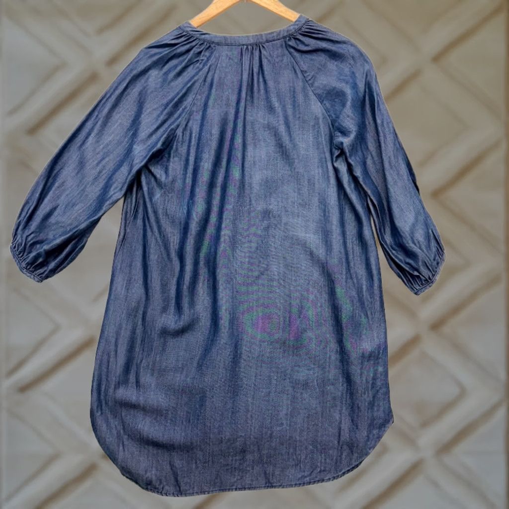 Vintage Honey Punch Dress Womens S Blue Chambray Denim Boho Tassel Peasant Blouse Tunic Mini Size Size S / US 4 / IT 40 - 1 Thumbnail
