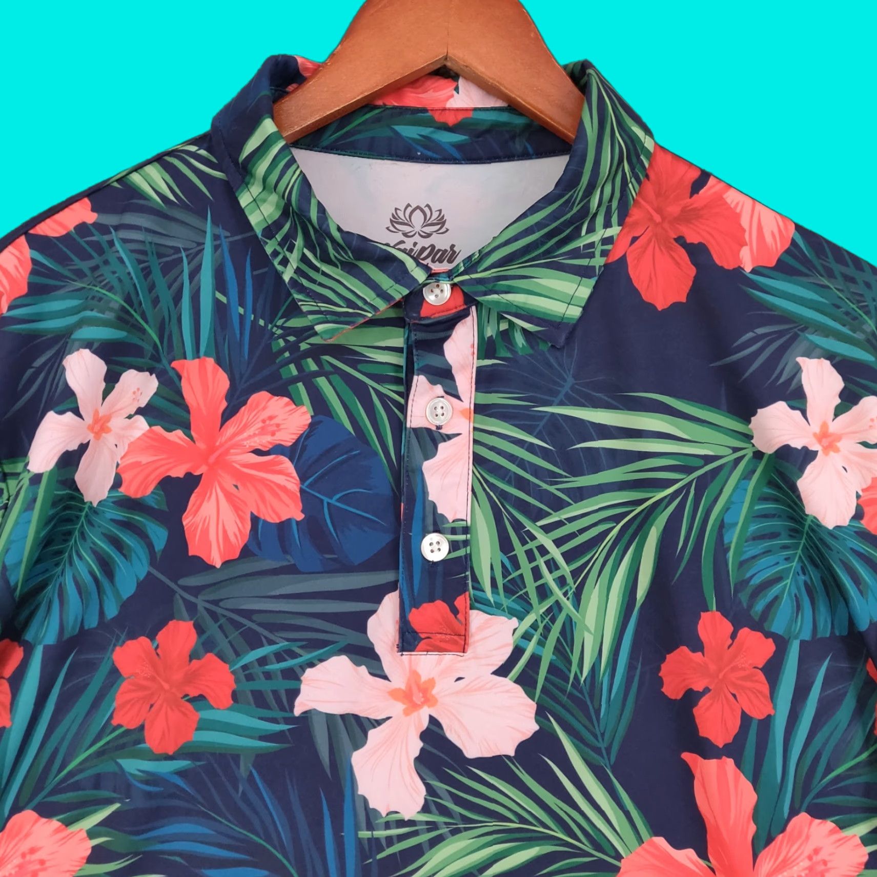 Vintage Kaipar Golf Polo Shirt Mens Large Hibiscus Floral Blue Performance Wicking Size US L / EU 52-54 / 3 - 1 Thumbnail
