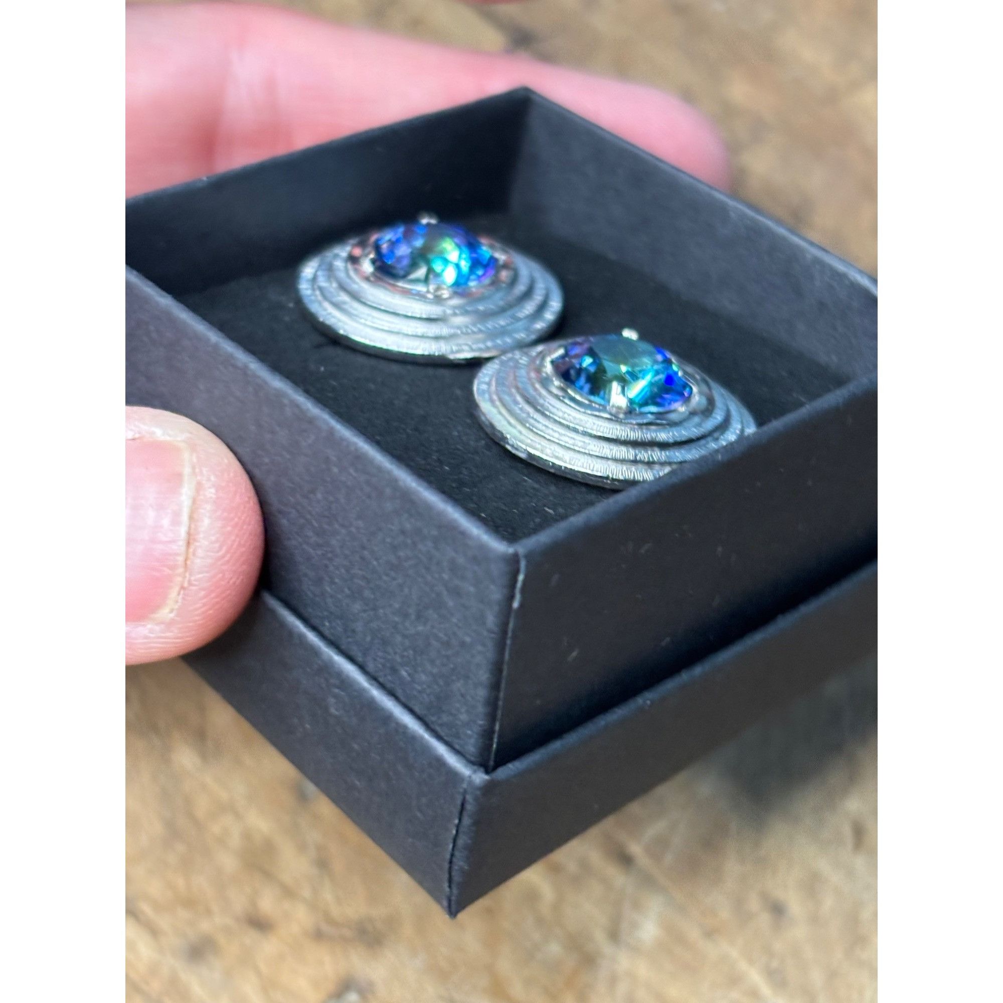 Other Silver Cufflinks With Blue Crystal Center & Circular Design Size 42R - 5 Thumbnail
