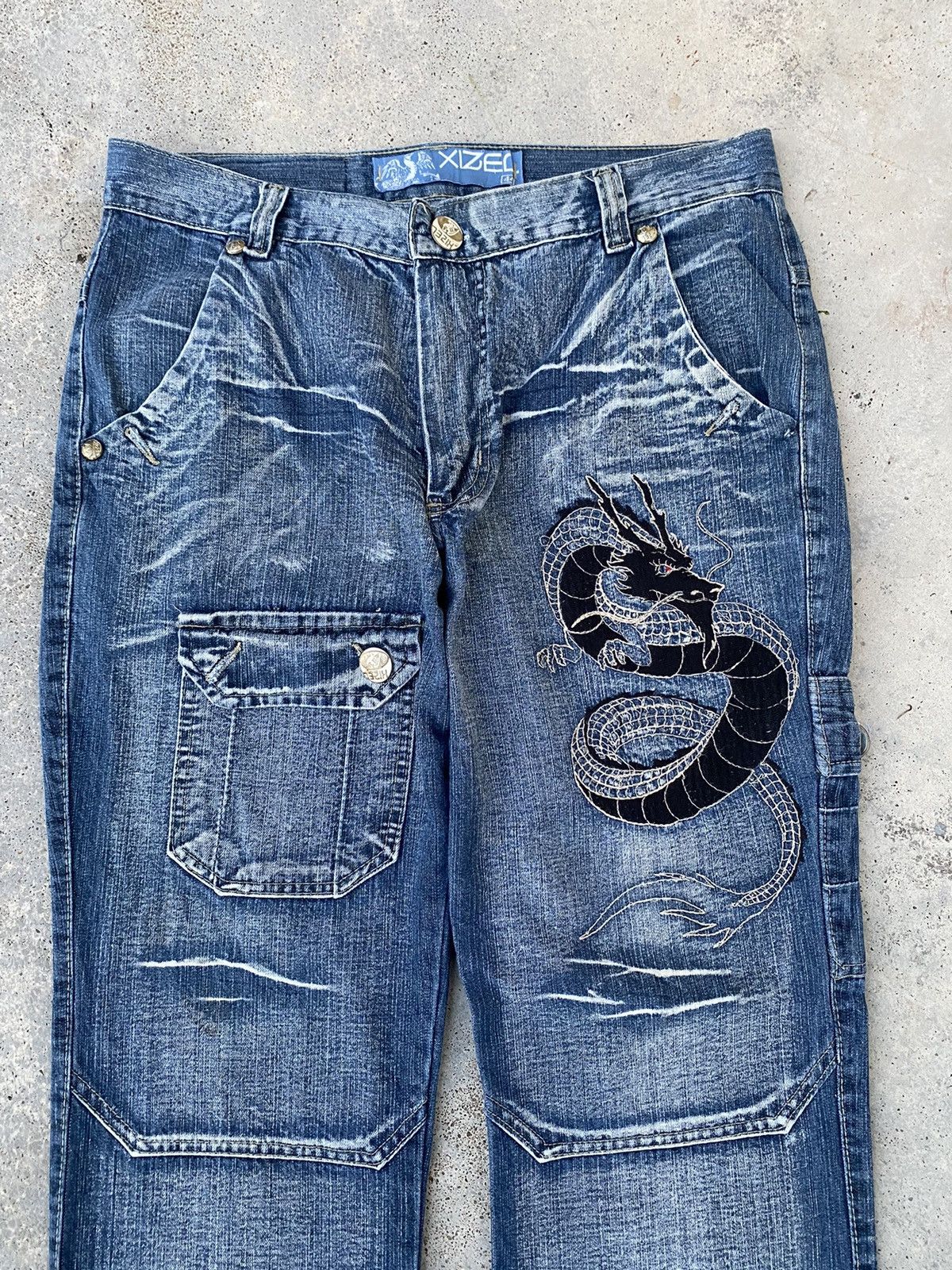 Ed Hardy 2000s Xizel Dragon Embroidered Jeans Karakuri y2k Styled Size US 36 / EU 52 - 2 Thumbnail