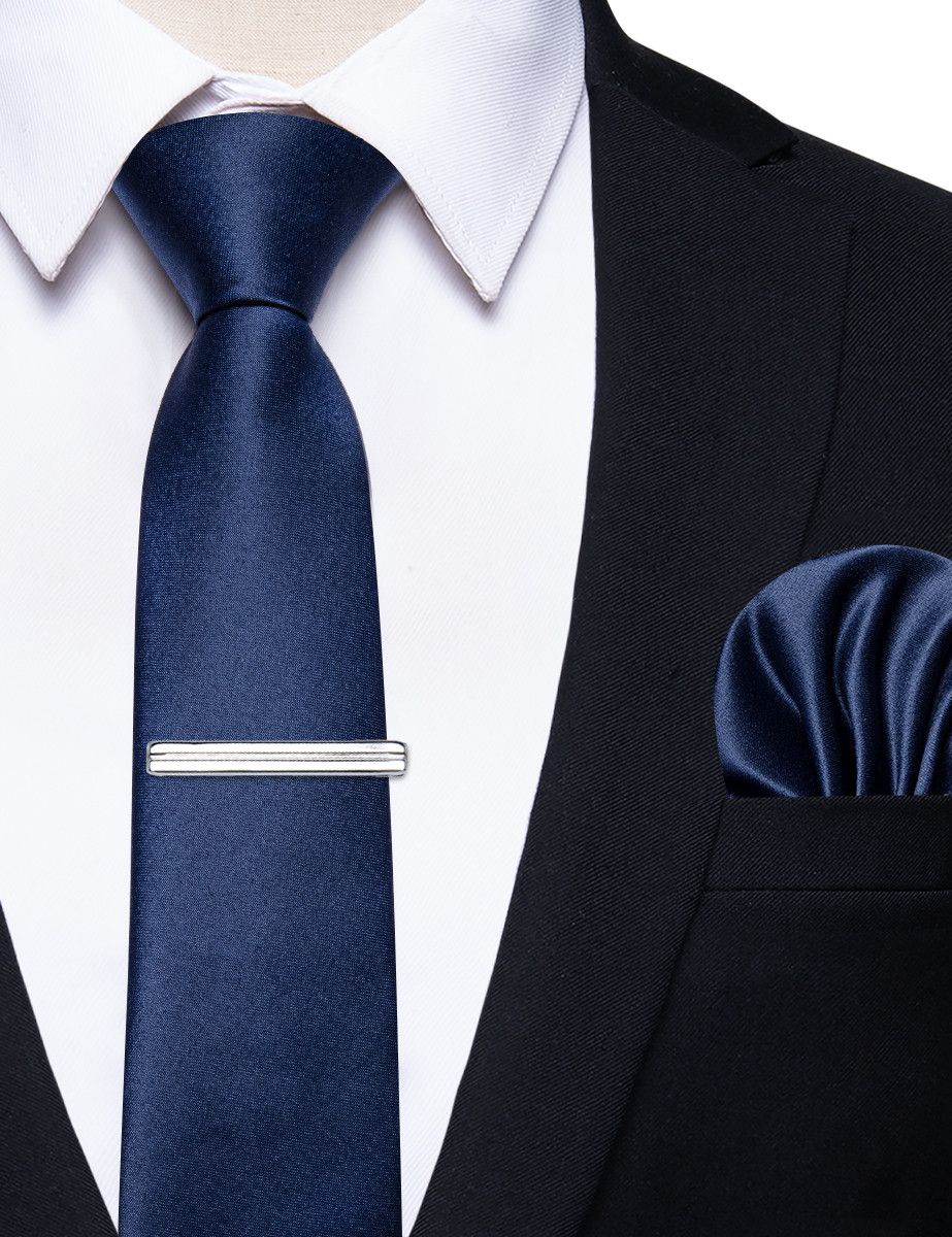 Japanese Brand Luxury Skinny Solid Blue Neck Tie Set Mens Size ONE SIZE - 1 Thumbnail