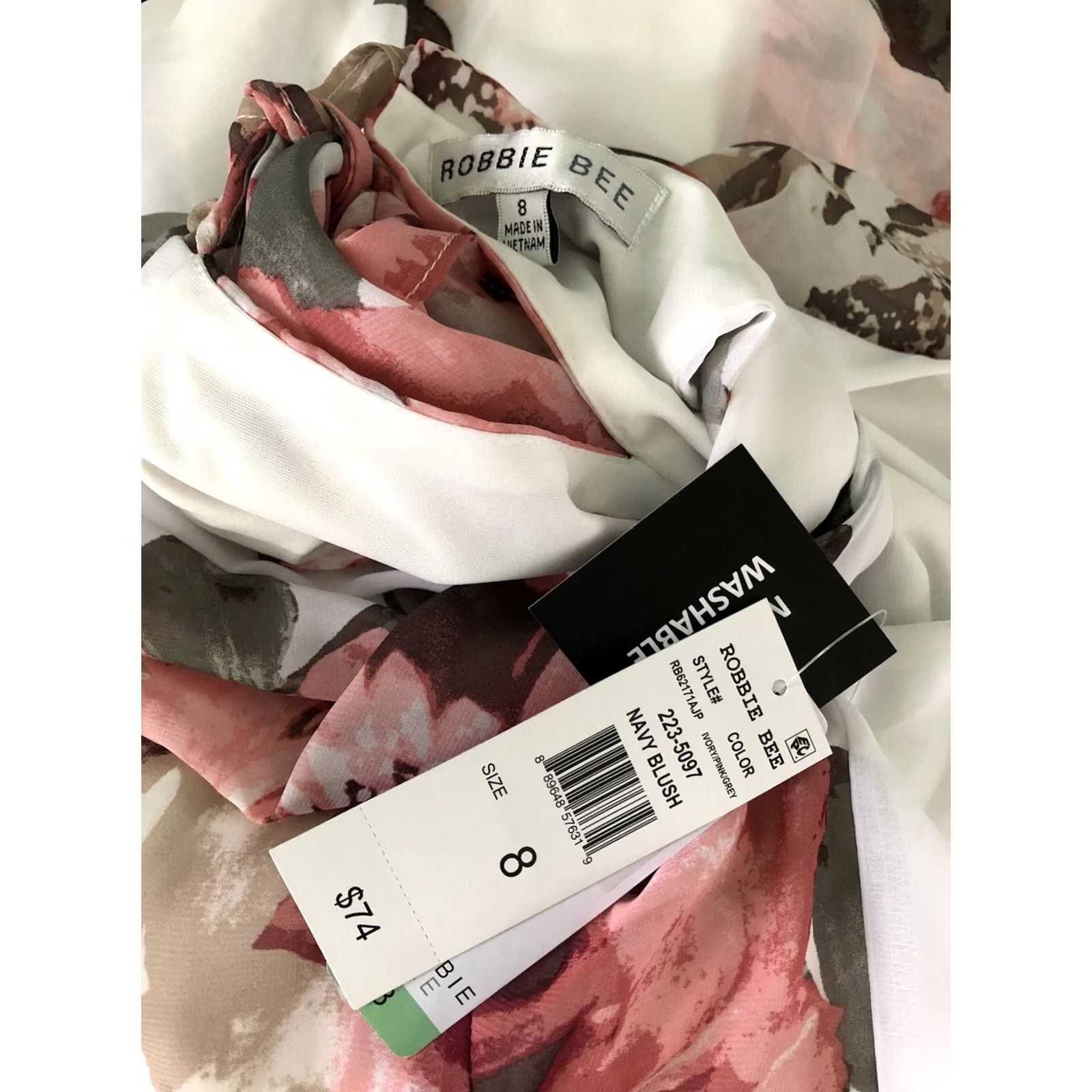 Vintage NWT Robbie Bee Sleeveless Midi Dress White Pink Floral Bow MockNeck Fairy Chiffon Party/Cocktail Wedding 8 Womens Size M / US 6-8 / IT 42-44 - 4 Thumbnail