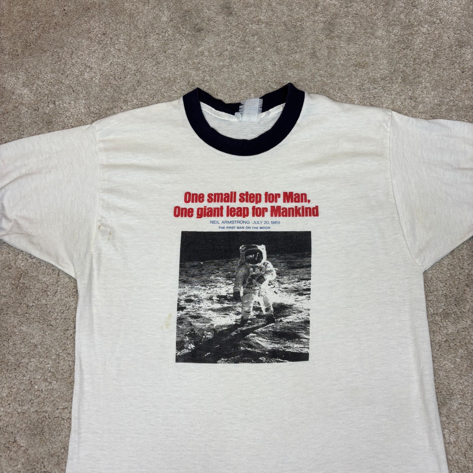 Vintage VTG 80s Moon Landing Ringer T Shirt Men''s Small Armstrong Size US S / EU 44-46 / 1 - 2 Thumbnail