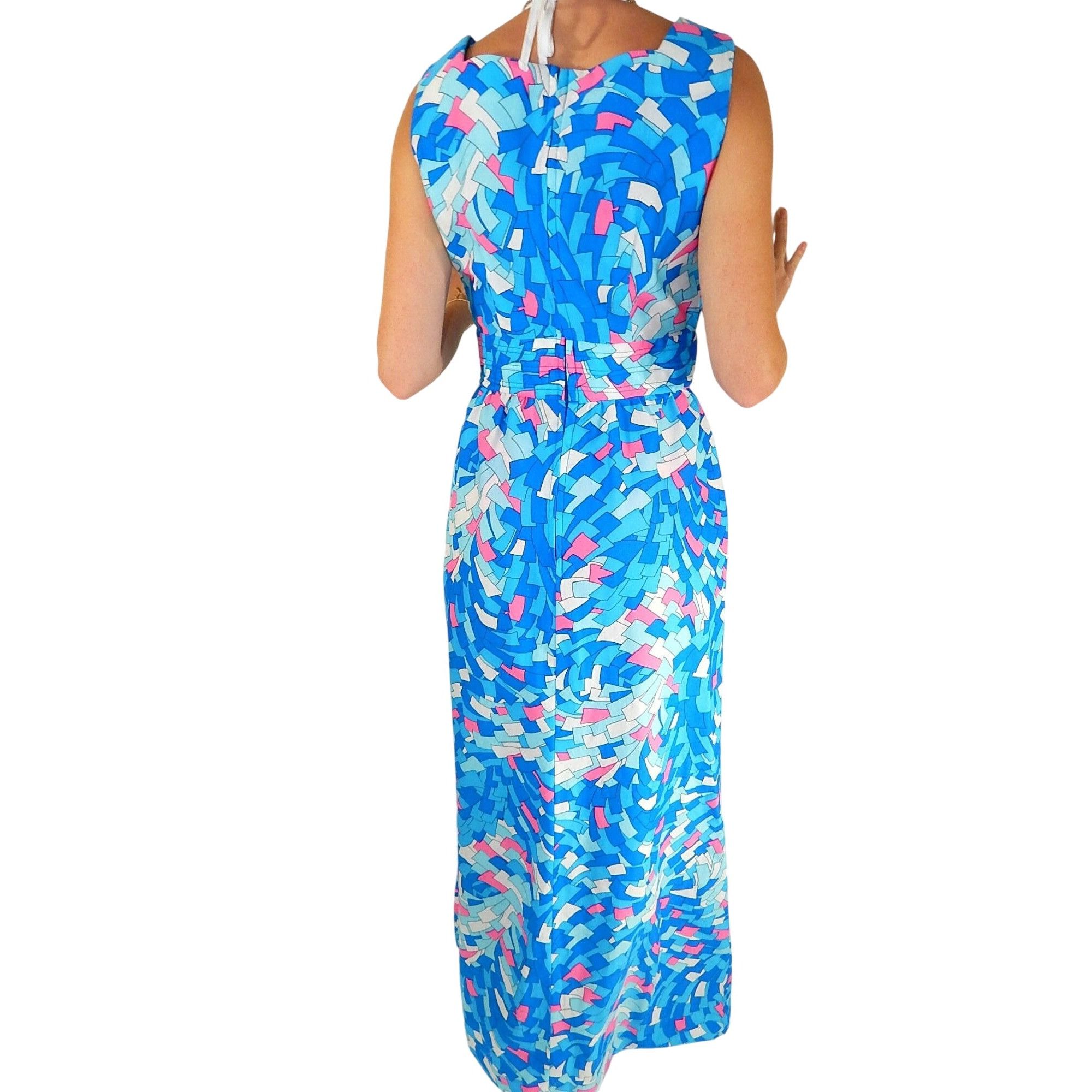 Other Vtg The Spectator Aqua Blue Pink Geometric OP Mod Maxi Dress Size M / US 6-8 / IT 42-44 - 3 Thumbnail