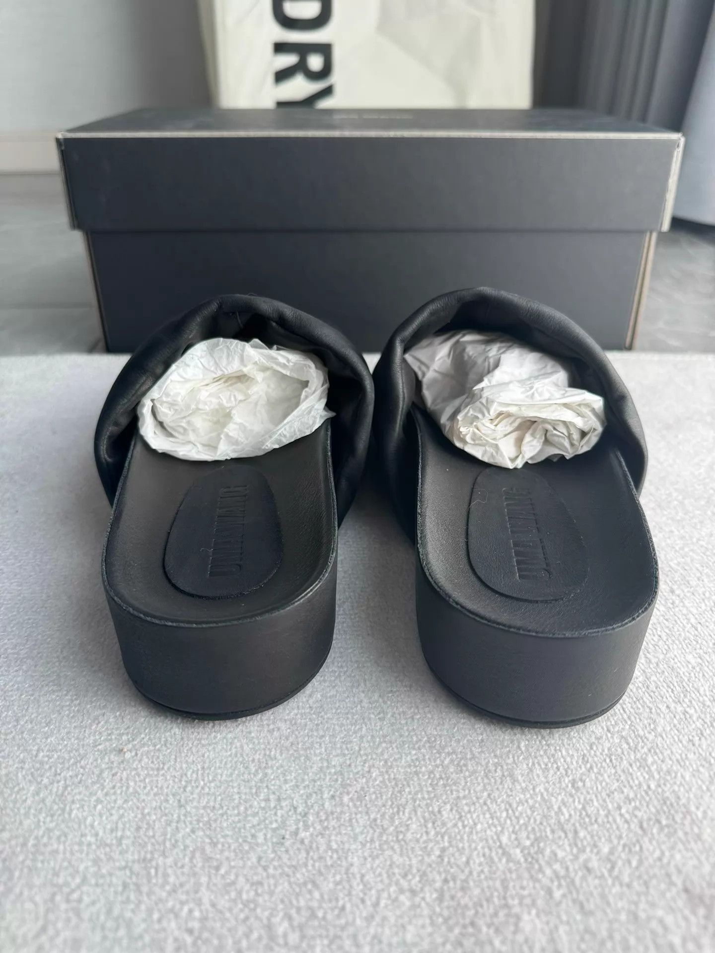 Uma Wang Uma Wang Black Folded Leather Thick Sole Slippers 37 Size US 6.5 / IT 36.5 - 5 Thumbnail