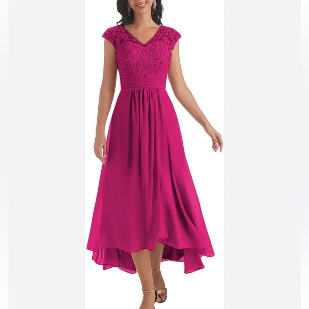 Designer Pink Lace Rhinestone Mother of The Bride Dress 10 Size L / US 10 / IT 46 - 1 Thumbnail
