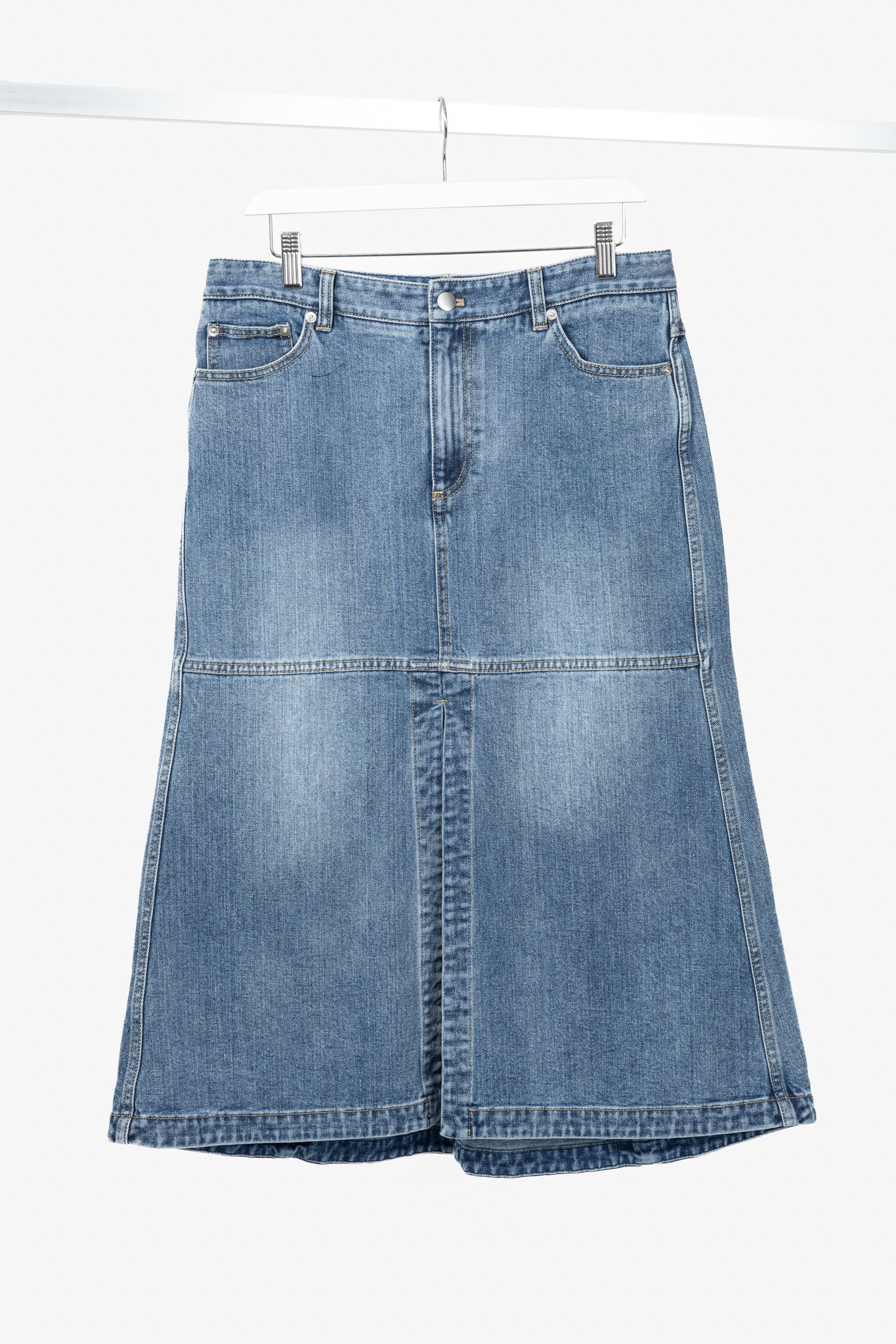 Tibi Tibi Classic Blue Wash Denim Midi Skirt Size 29" - 1 Thumbnail