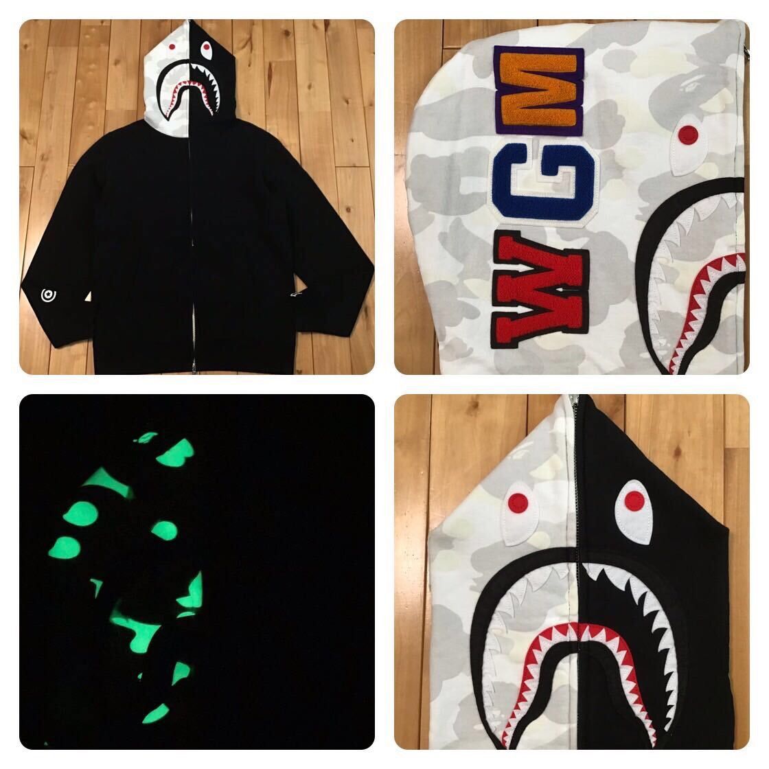 image of Glow In The Dark Bape City Camo Shark Full Zip Hoodie Ape in Black, Men's (Size Large)