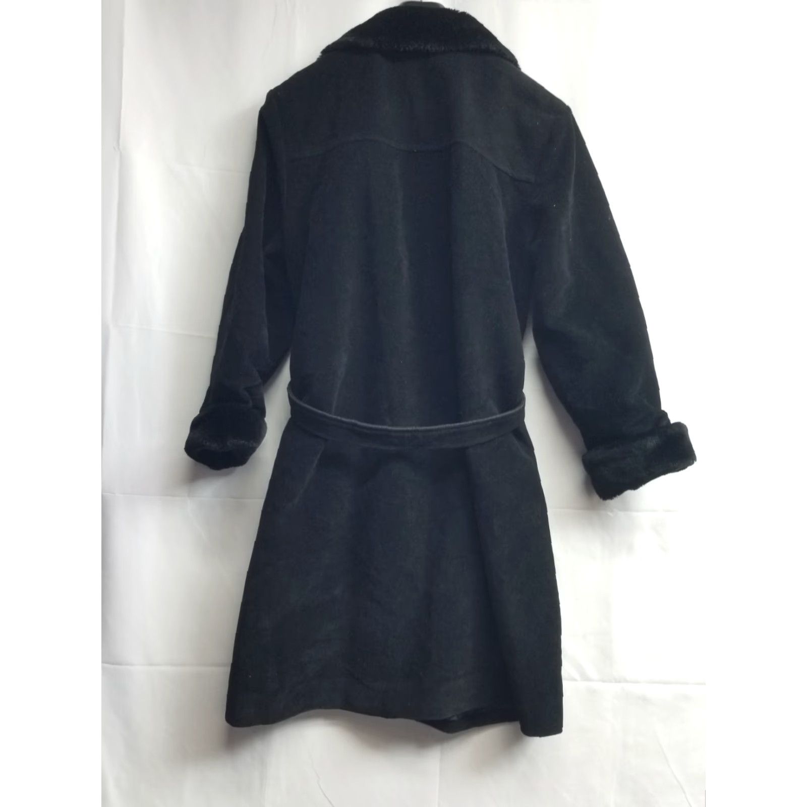 Velvet VINTAGE Gemini Coat Belted Velvet Black Fox Fur Collar Long XL Womens Overcoat Size XL / US 12-14 / IT 48-50 - 2 Thumbnail
