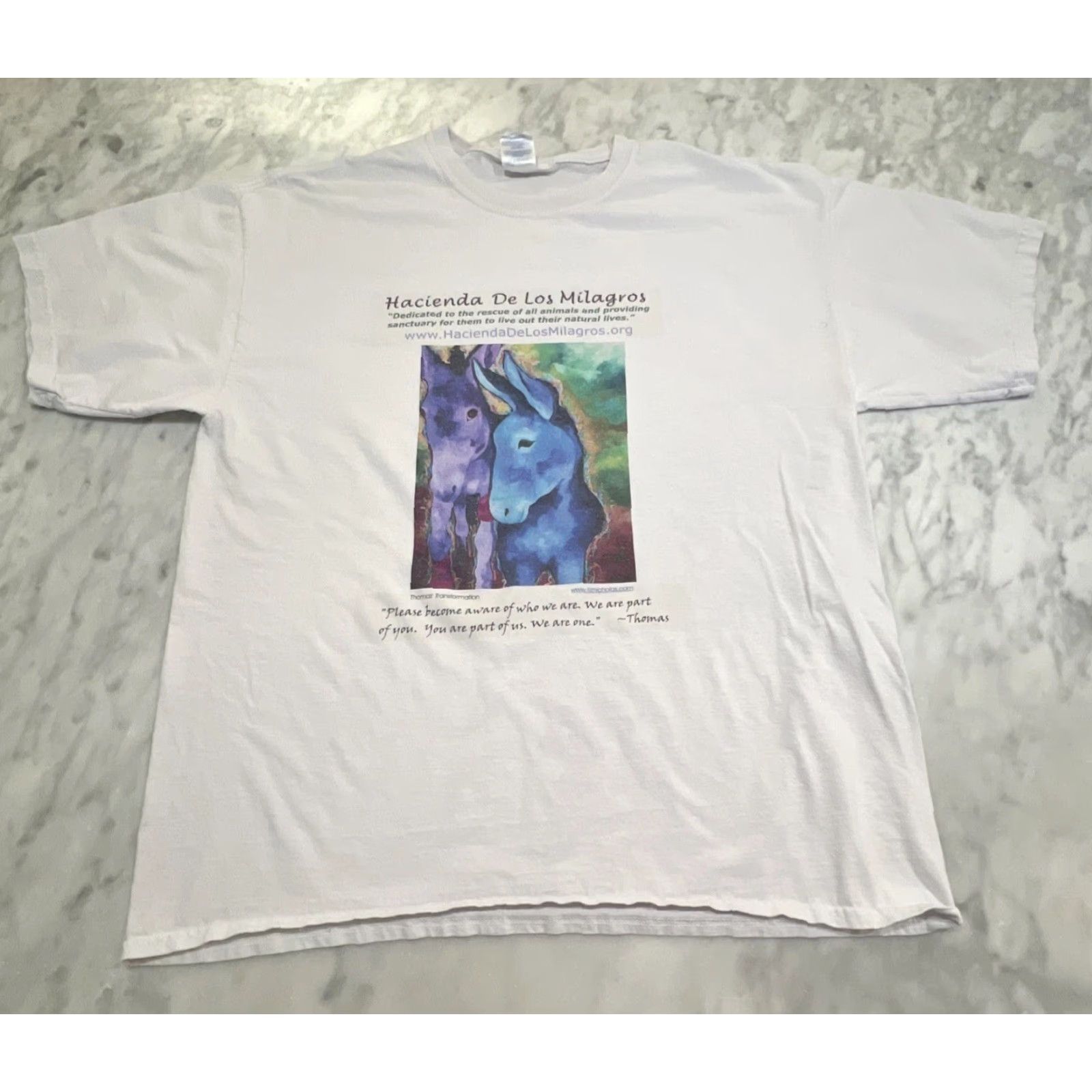 Gildan VINTAGE Hacienda De Los Milagros T Shirt XL Donkeys Animal Rescue Graphic Men's T-Shirt White Cotton Crew Neck XL? Size US XL / EU 56 / 4 - 3 Thumbnail