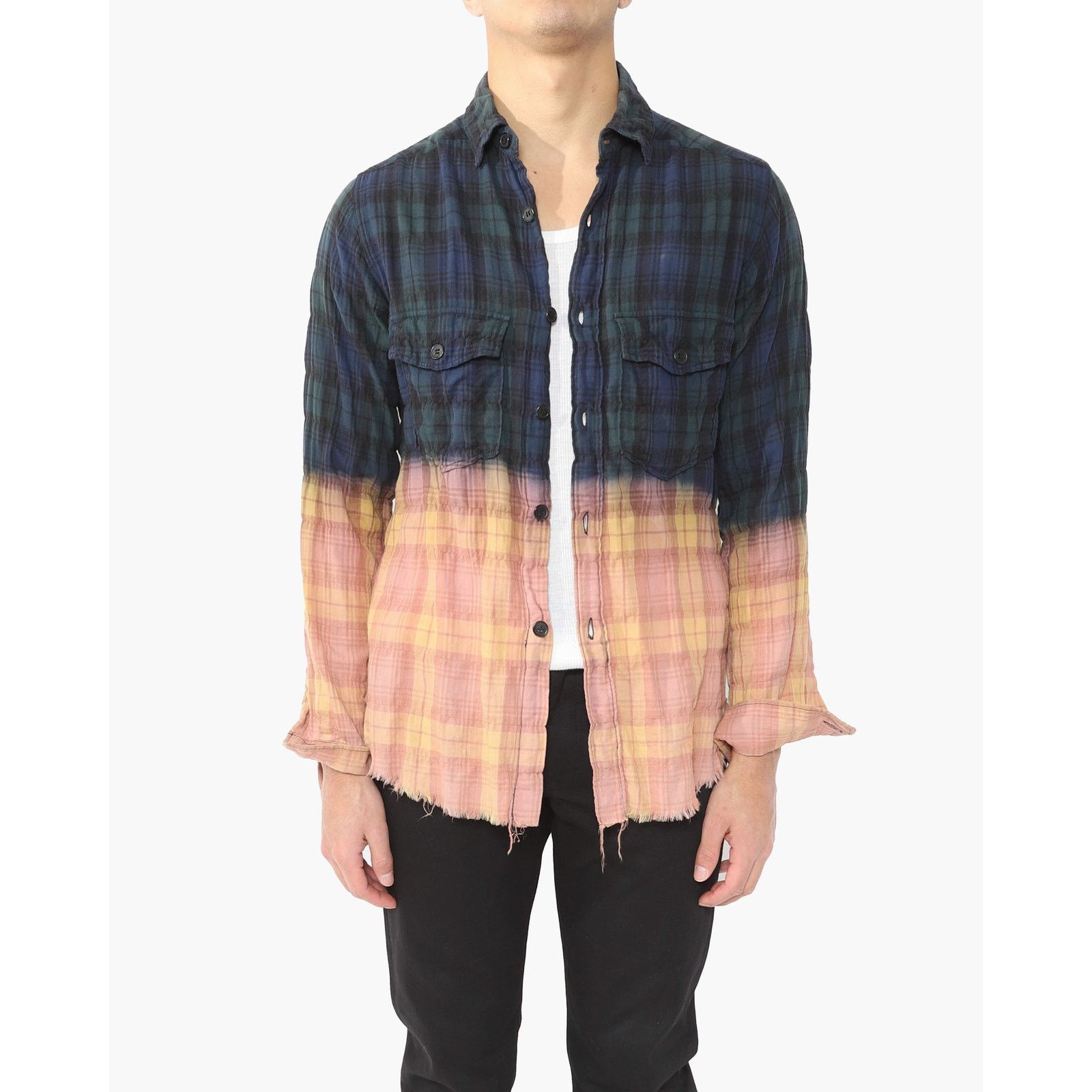 Saint Laurent Paris SS16 Bleached Distressed Flannel in Blue & Orange Size US XS / EU 42 / 0 - 6 Thumbnail