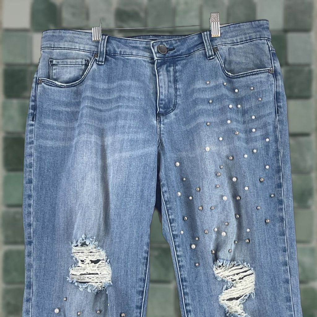 Vintage KUT from the Kloth Jeans Women Ankle Straight Leg Size 12 Blue Denim Embellished 5-Pocket Size 34" / US 12 / IT 48 - 1 Thumbnail