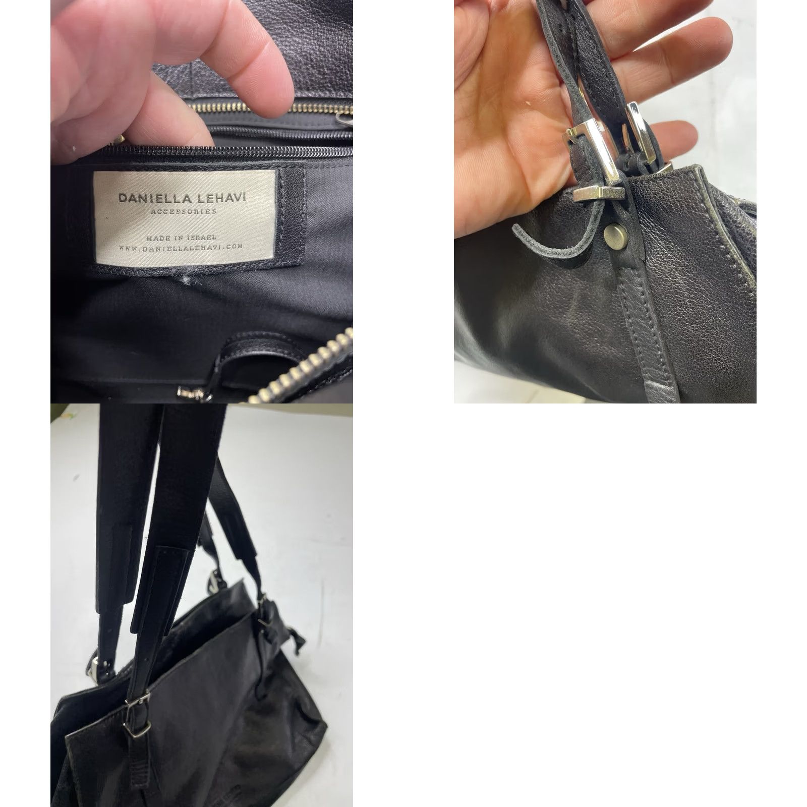 Vintage Daniella Lehavi Pebbled Leather Shoulder Bag Satchel Black Medium/Large Women Shoulder Bag Pebbled Leather Size ONE SIZE - 8 Thumbnail