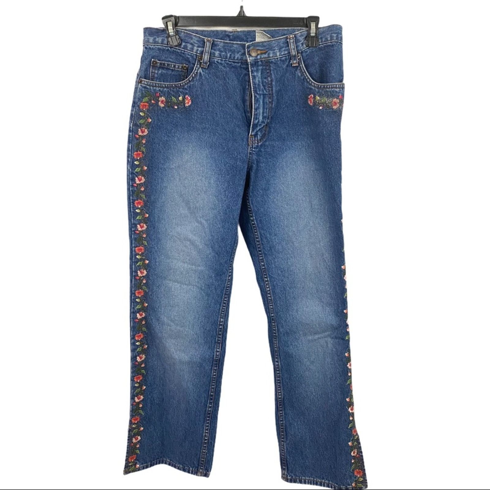 Bill Blass Vintage Bill Blass Flower Embroidered High Rise Blue Jeans Size 30" / US 8 / IT 44 - 2 Thumbnail