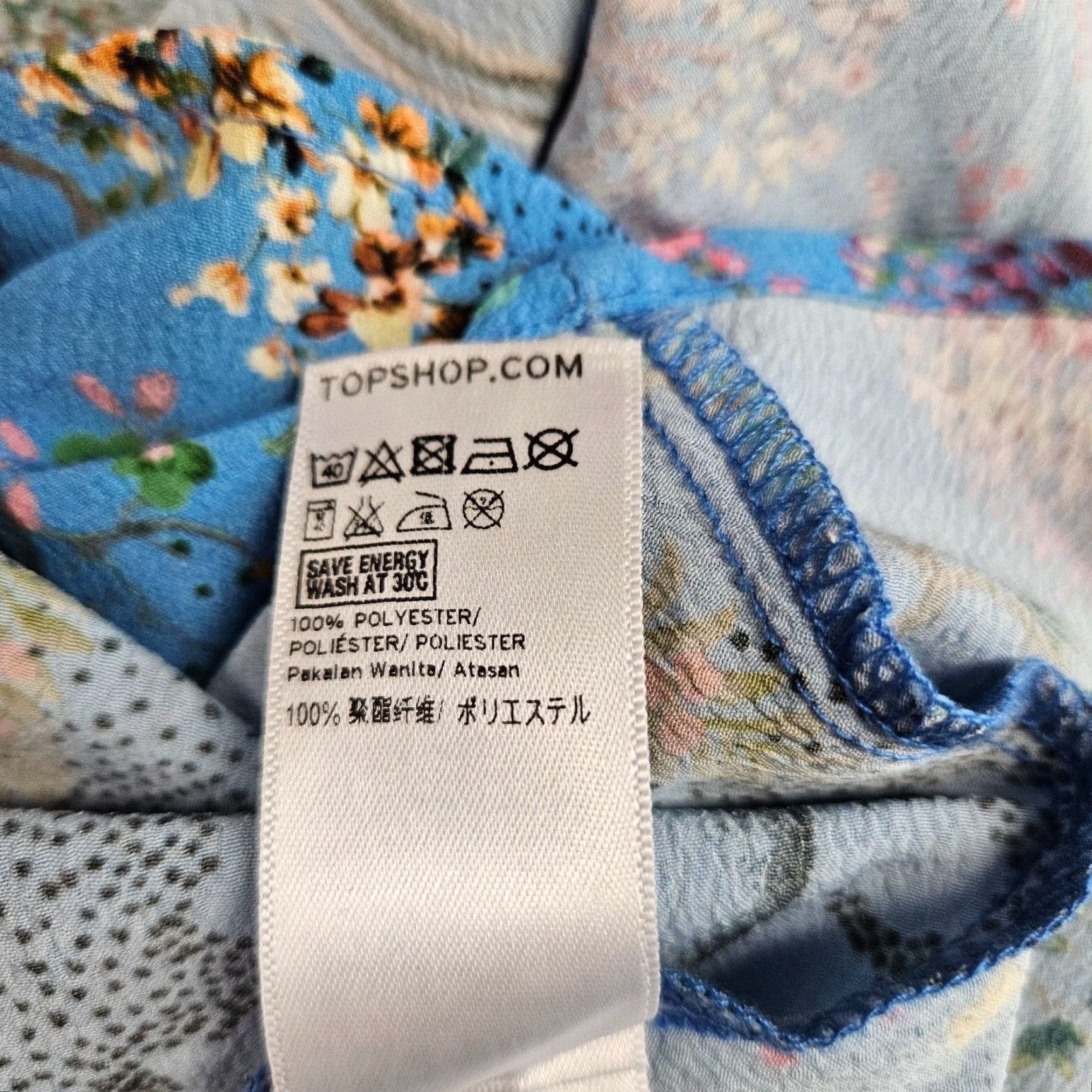 Topshop Topshop Womens Wrap Top Sz 6 Blue Pink Floral Bell Sleeves V-Neck Size S / US 4 / IT 40 - 5 Thumbnail