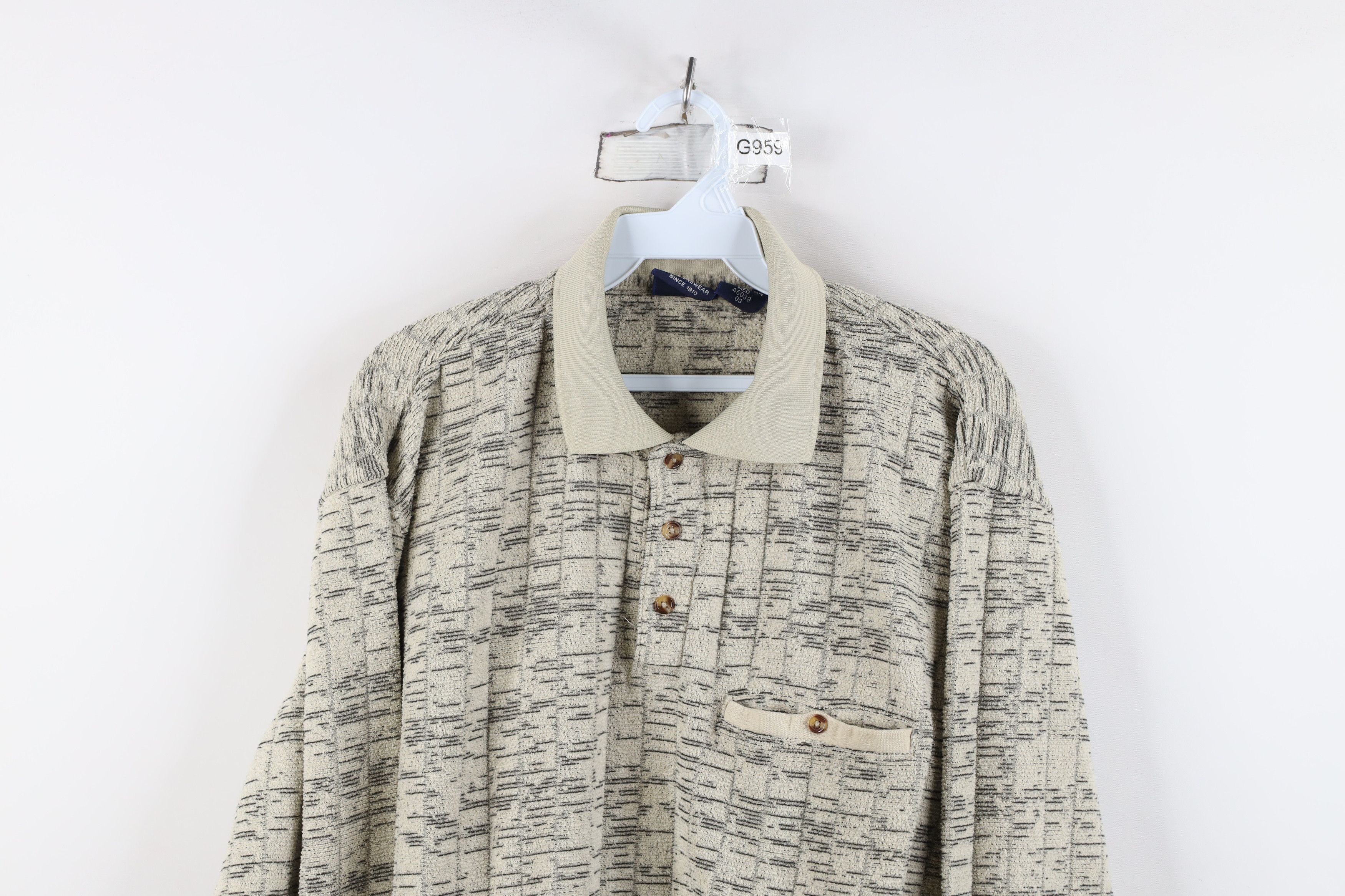 Vintage Vintage 90s Streetwear Fleece Collared Sweatshirt Beige Size US M / EU 48-50 / 2 - 2 Thumbnail