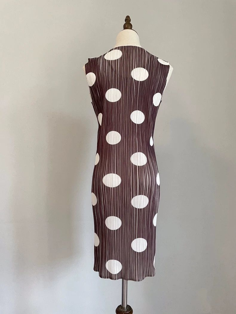 Issey Miyake Issey Miyake size:4 Brown polka dot pleated dress Size XS / US 0-2 / IT 36-38 - 3 Thumbnail