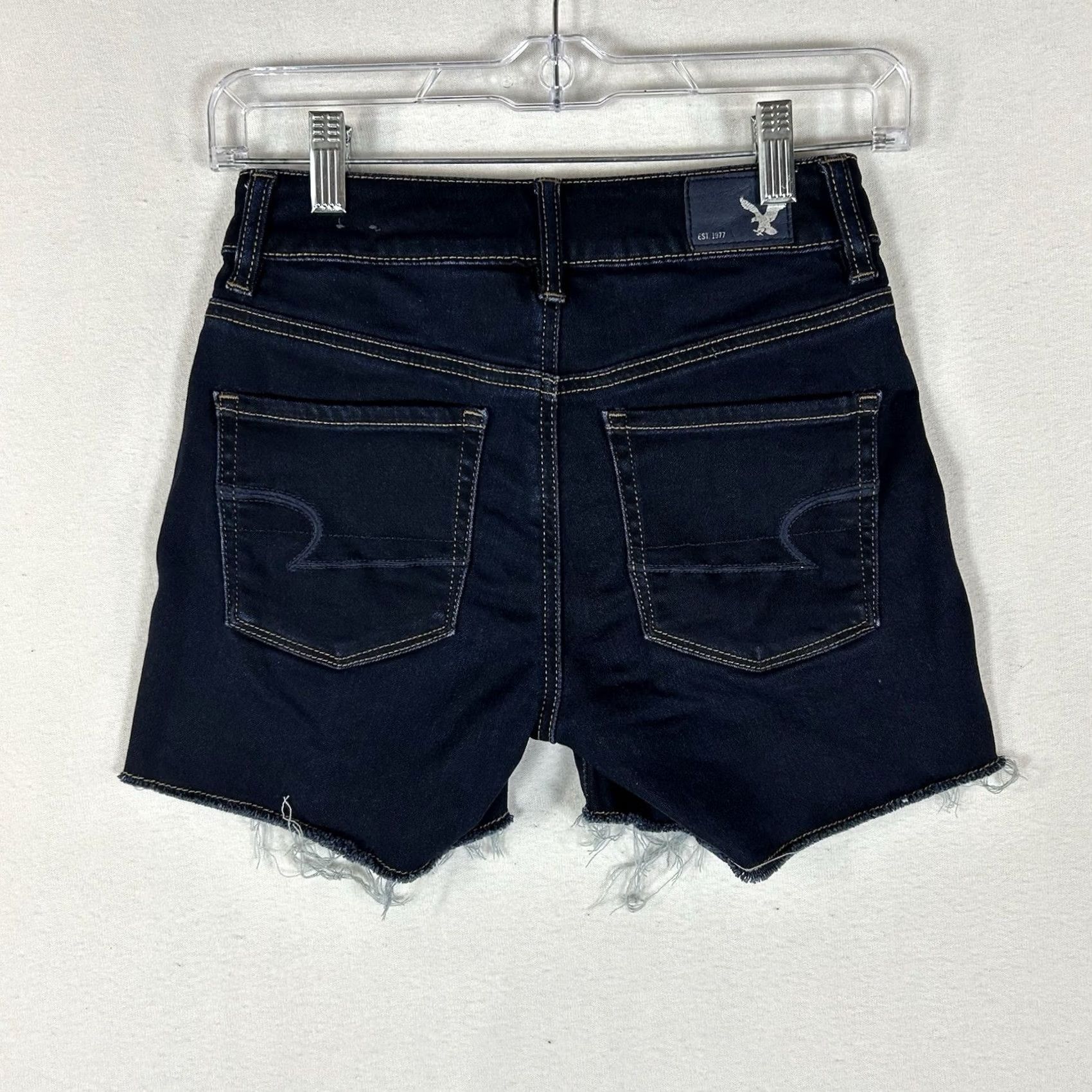 American Eagle Outfitters American Eagle Outfitters Hi-Rise Shortie Denim Shorts Women's Size 0 AEO Dark Blue 90s Bohemian Festive Casual Jeans Shorts Womens Size 25" / US 0 / IT 36 - 6 Thumbnail