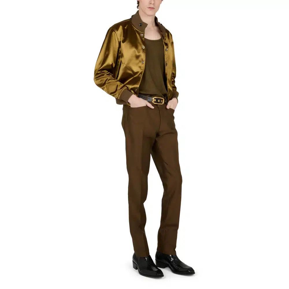 Tom Ford o1loc1c0825 OBS042 Liquid Satin Blouson Jacket Olive Brown Size US L / EU 52-54 / 3 - 4 Thumbnail