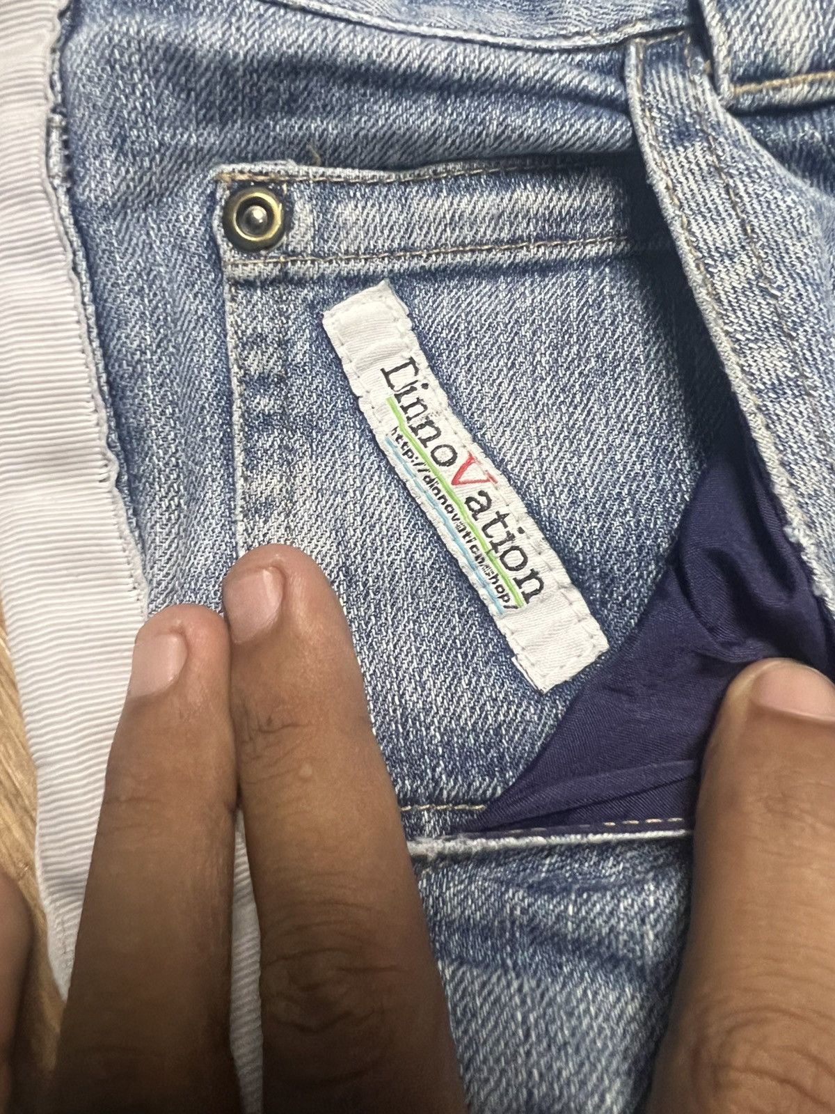 Japanese Brand Dinnovation Denim Cargo Jeans with White Racing Stripes (42) Size US 30 / EU 46 - 8 Thumbnail