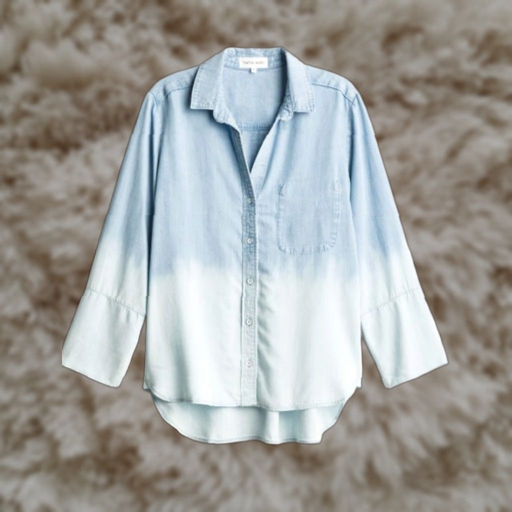 VINTAGE Bella Dahl Dip Dyed Tail Button Down Shirt Dipped SMALL Womens Shirt Multicolor Button-Up Tail Dip Dyed 90s?