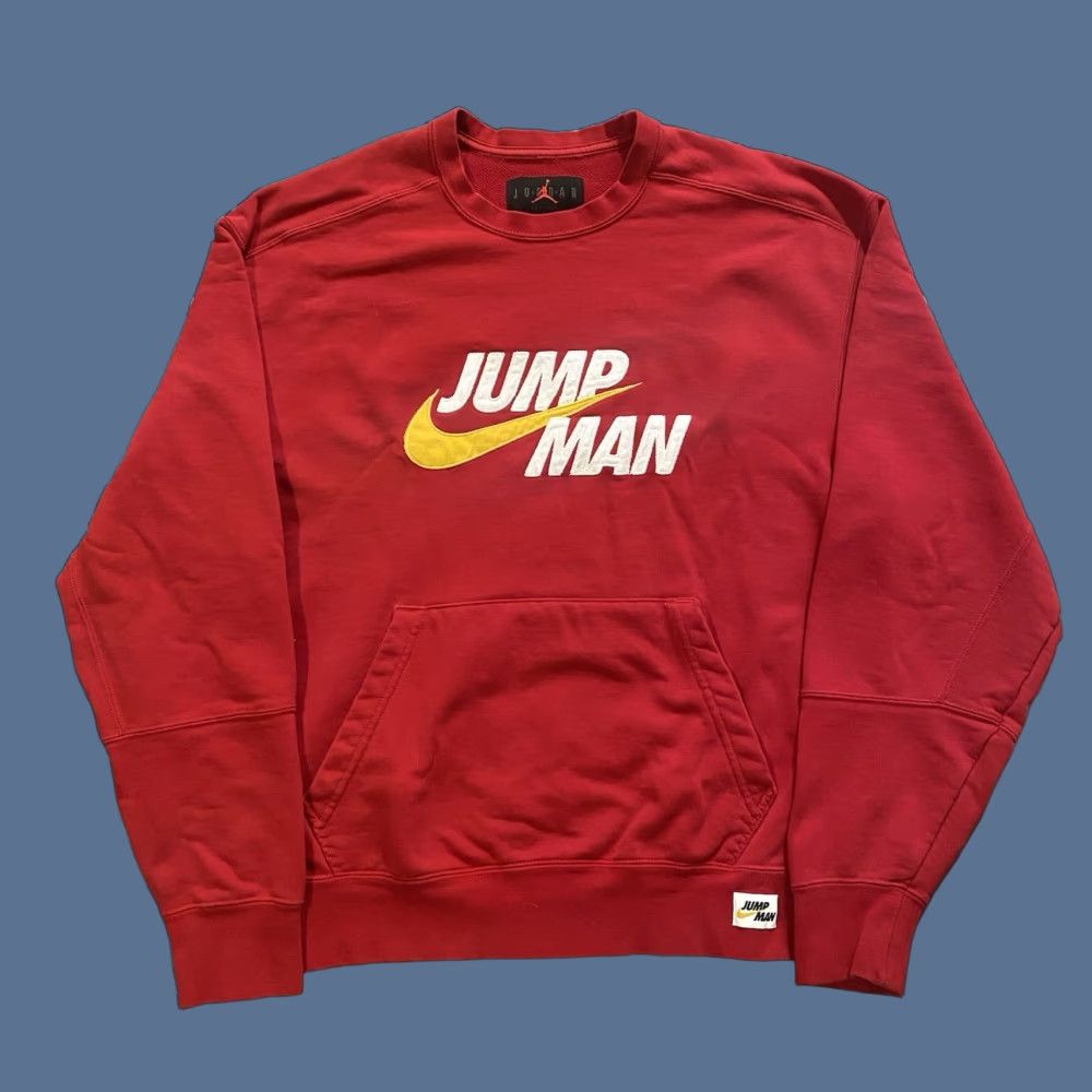 Jordan Brand Nike Air Jordan Pocketed Crewneck Pullover Sweatshirt Red Men’s M Embroidered Jump Man Crew Neck Long Sleeve Pullover Sports Basketball Size US M / EU 48-50 / 2 - 1 Thumbnail