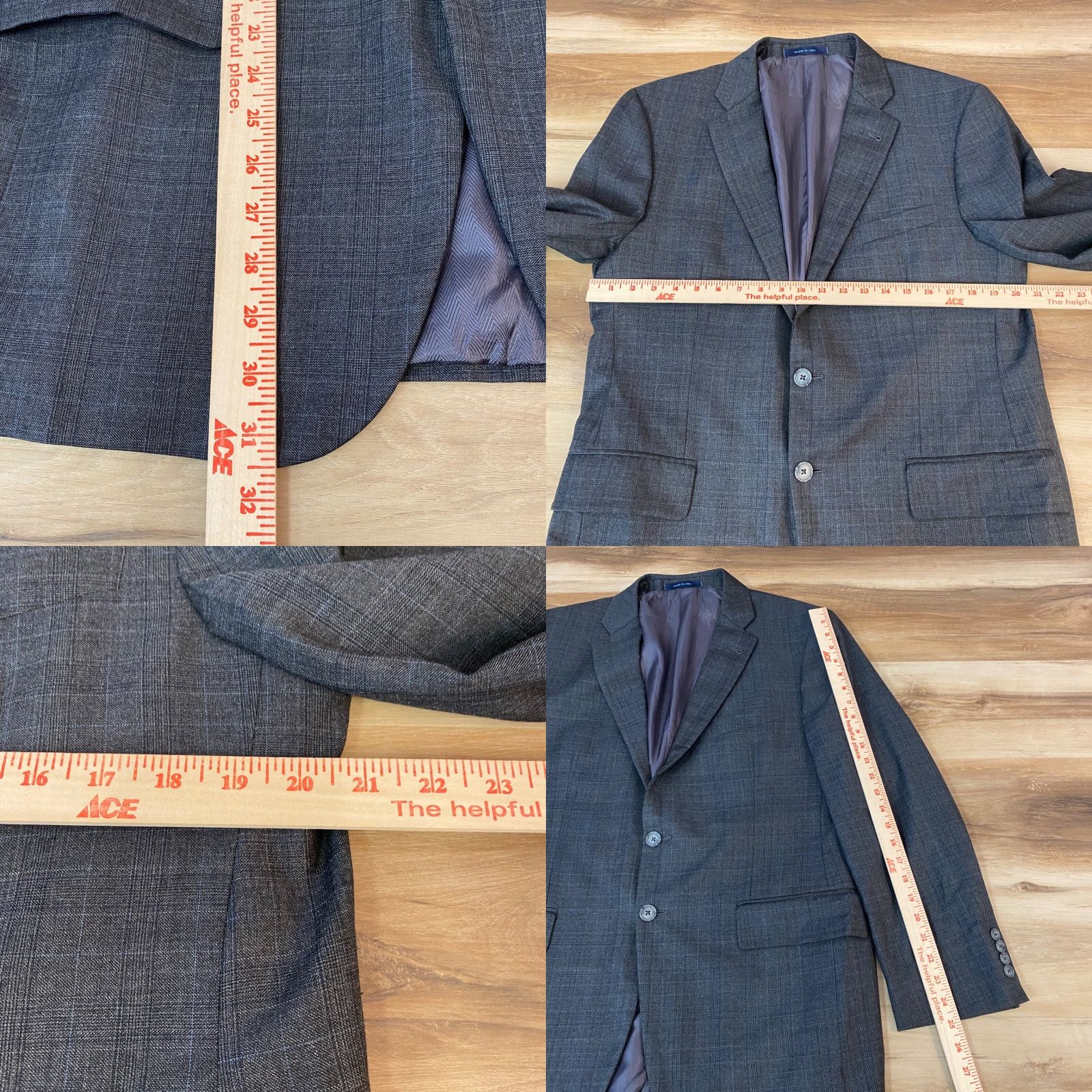 Joseph Abboud Joseph Abboud Blazer Mens 42R Gray Plaid 2 Button Single-Breasted Wool Jacket USA Size 42R - 8 Thumbnail