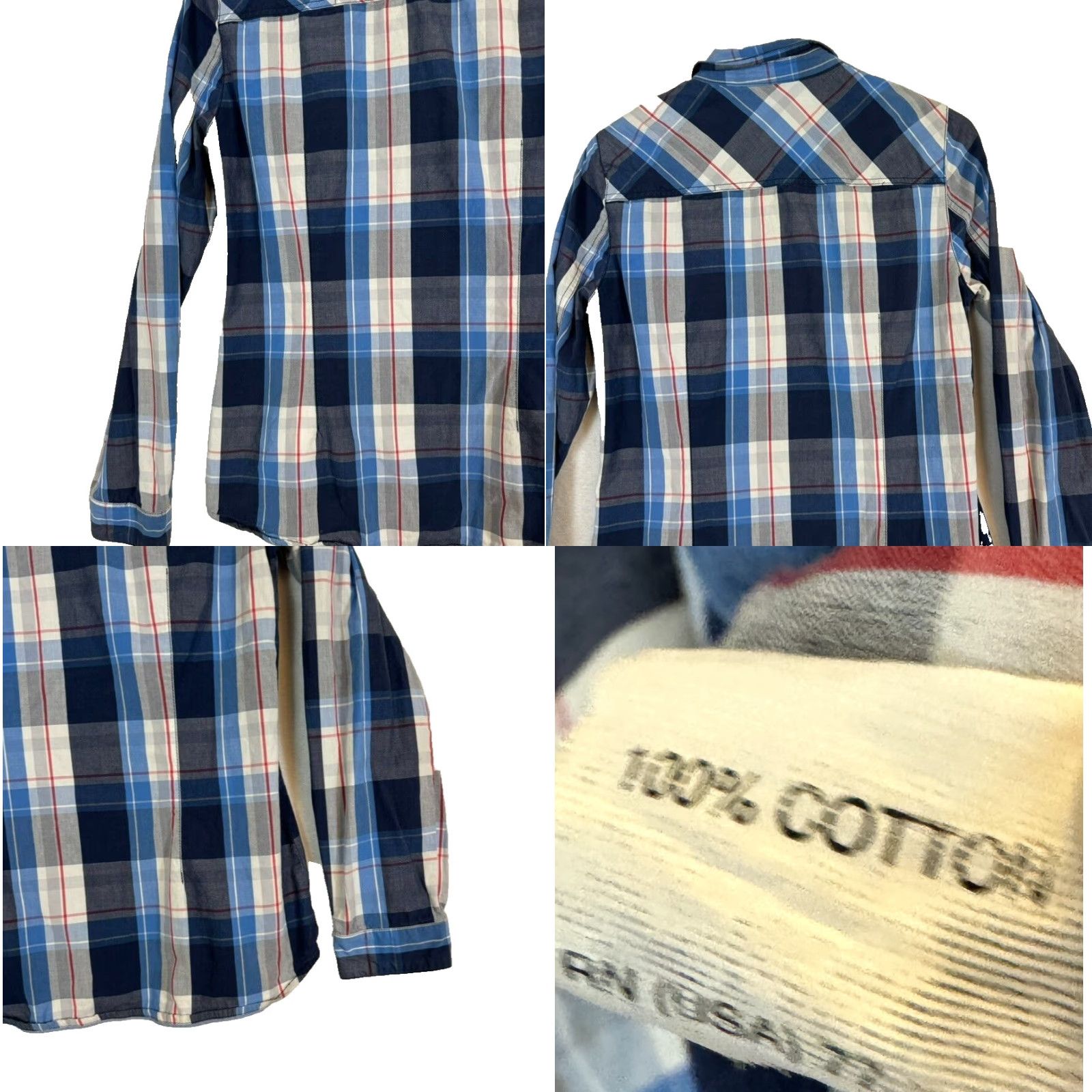 Zara VINTAGE Zara Trafaluc Shirt Womens M Plaid Spiked Pockets 100% Cotton Grunge Blue Safe? Size M / US 6-8 / IT 42-44 - 9 Thumbnail