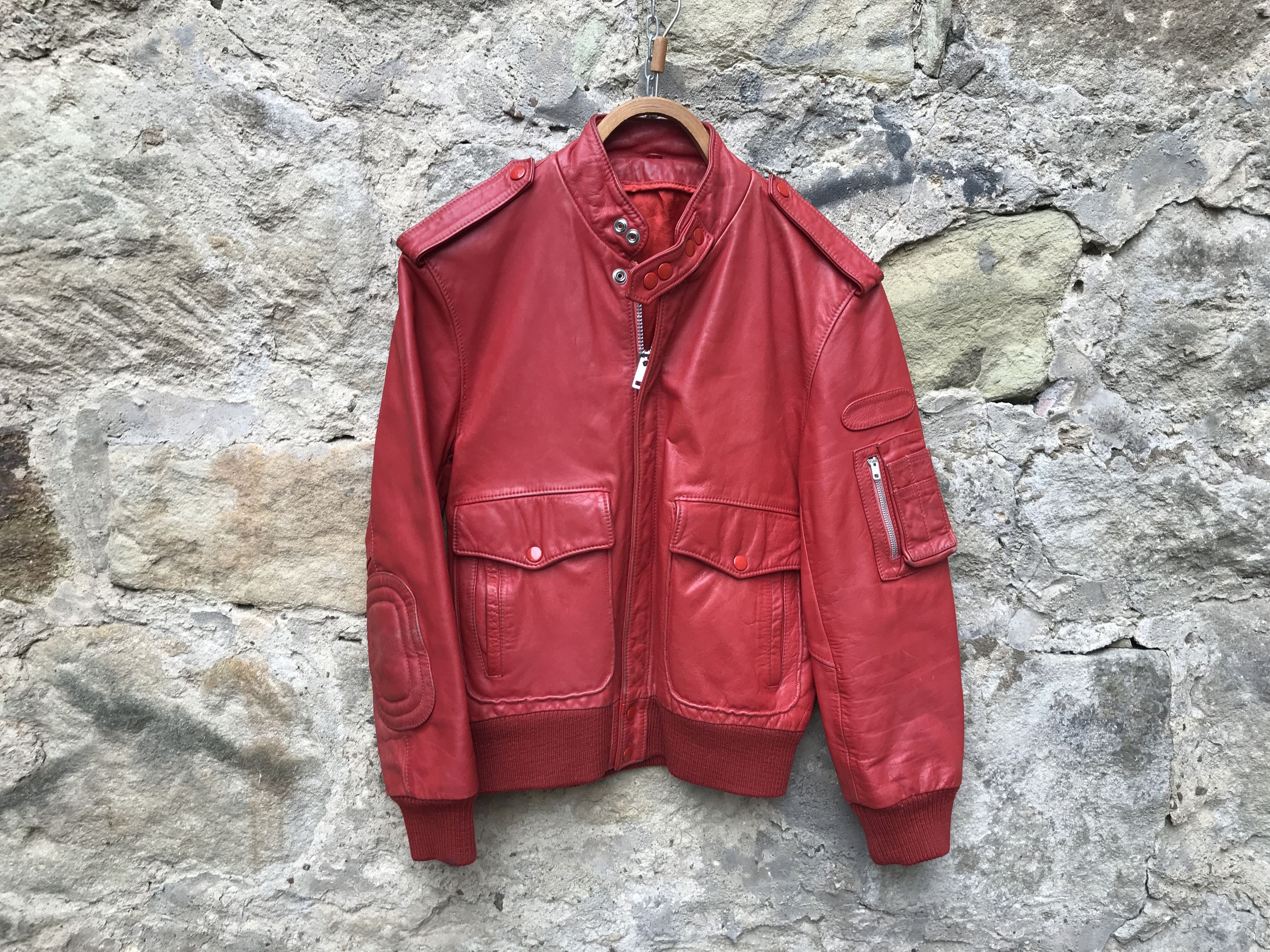 Vintage Vintage 80s Red Distressed Leather Motorcycle Bomber Jacket Size US XS / EU 42 / 0 - 1 Thumbnail