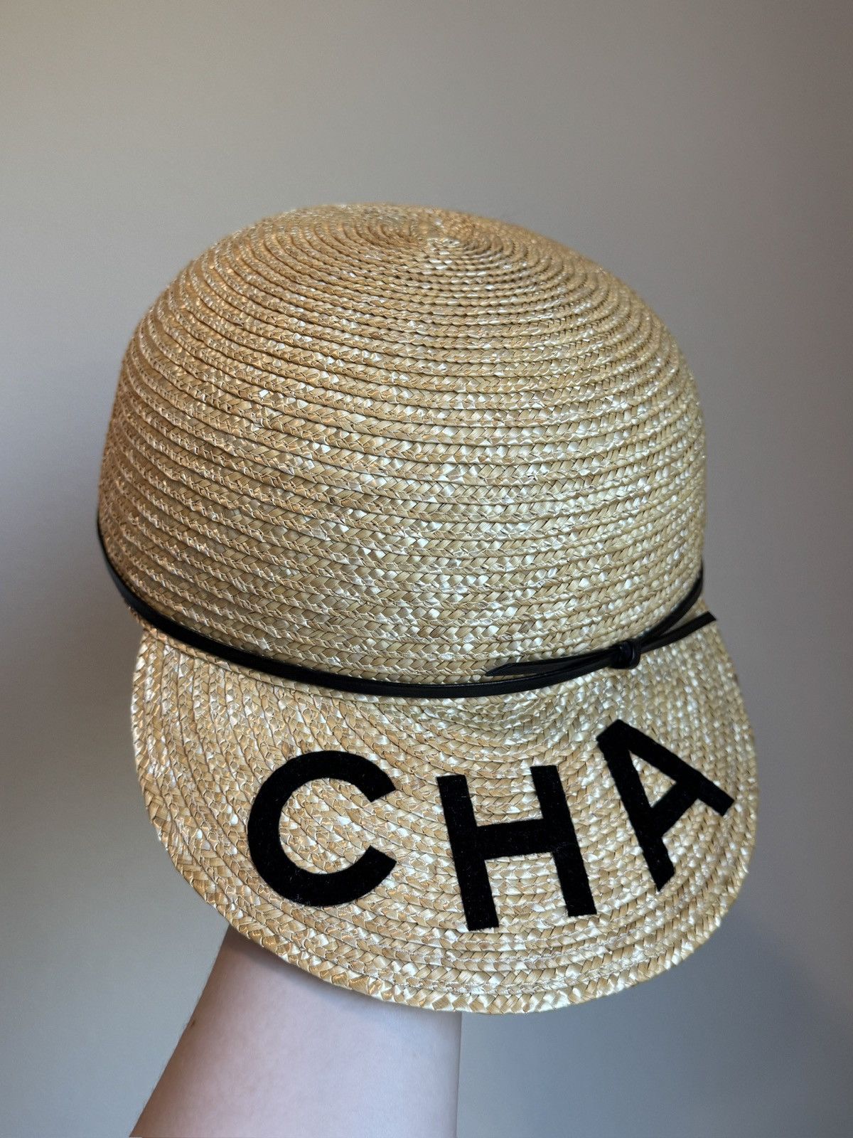 Chanel Chanel 19S Runway CHA-NEL Straw Leather Double Visor Hat Size ONE SIZE - 1 Thumbnail