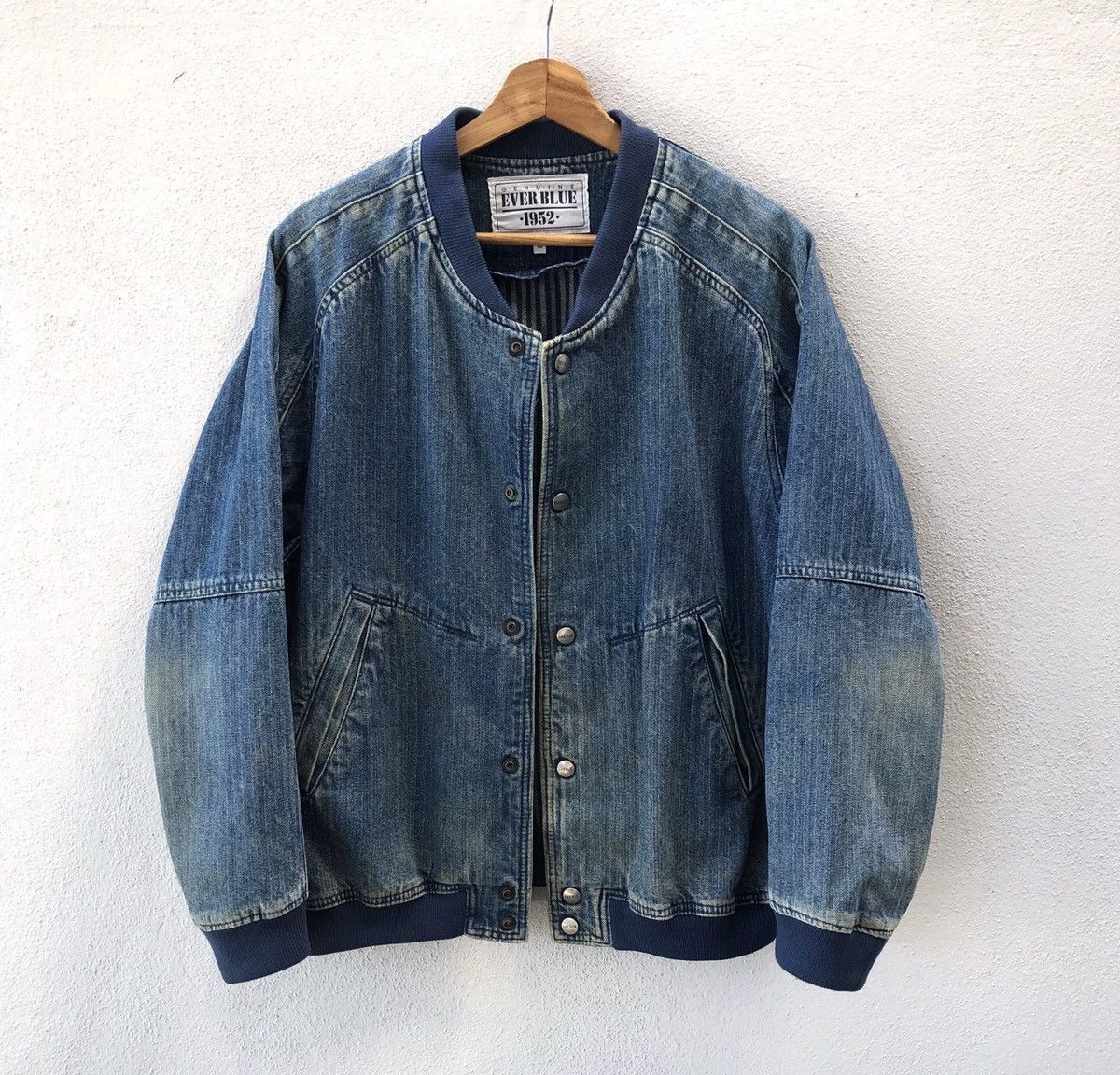 Vintage Vintage Ever Blue 1952 Striped Denim Bomber Jacket Size US M / EU 48-50 / 2 - 1 Thumbnail
