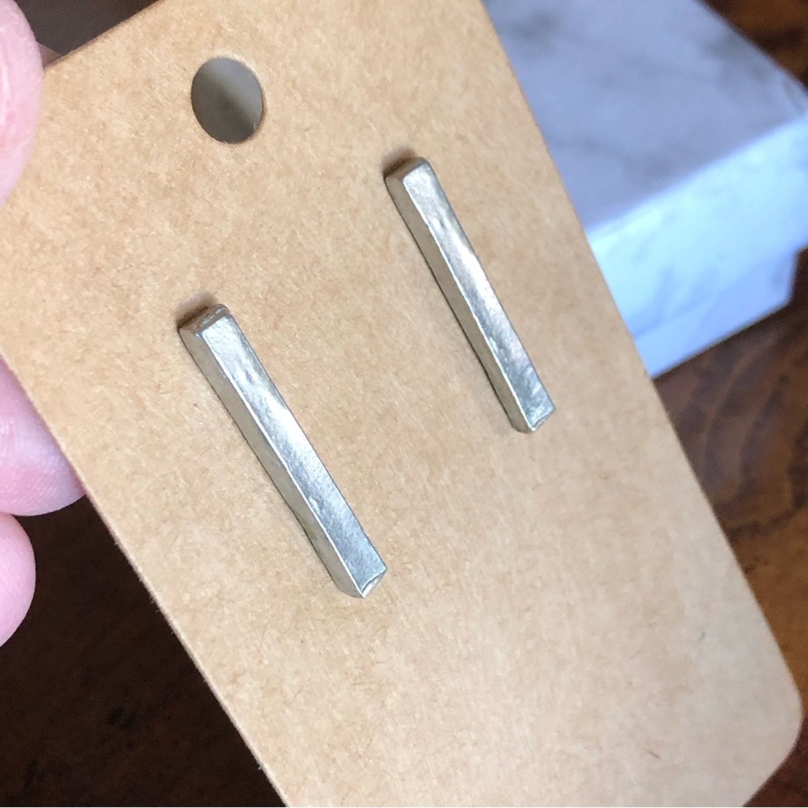 Vintage Artist signed elongated silver bar pierced earrings Size ONE SIZE - 2 Thumbnail